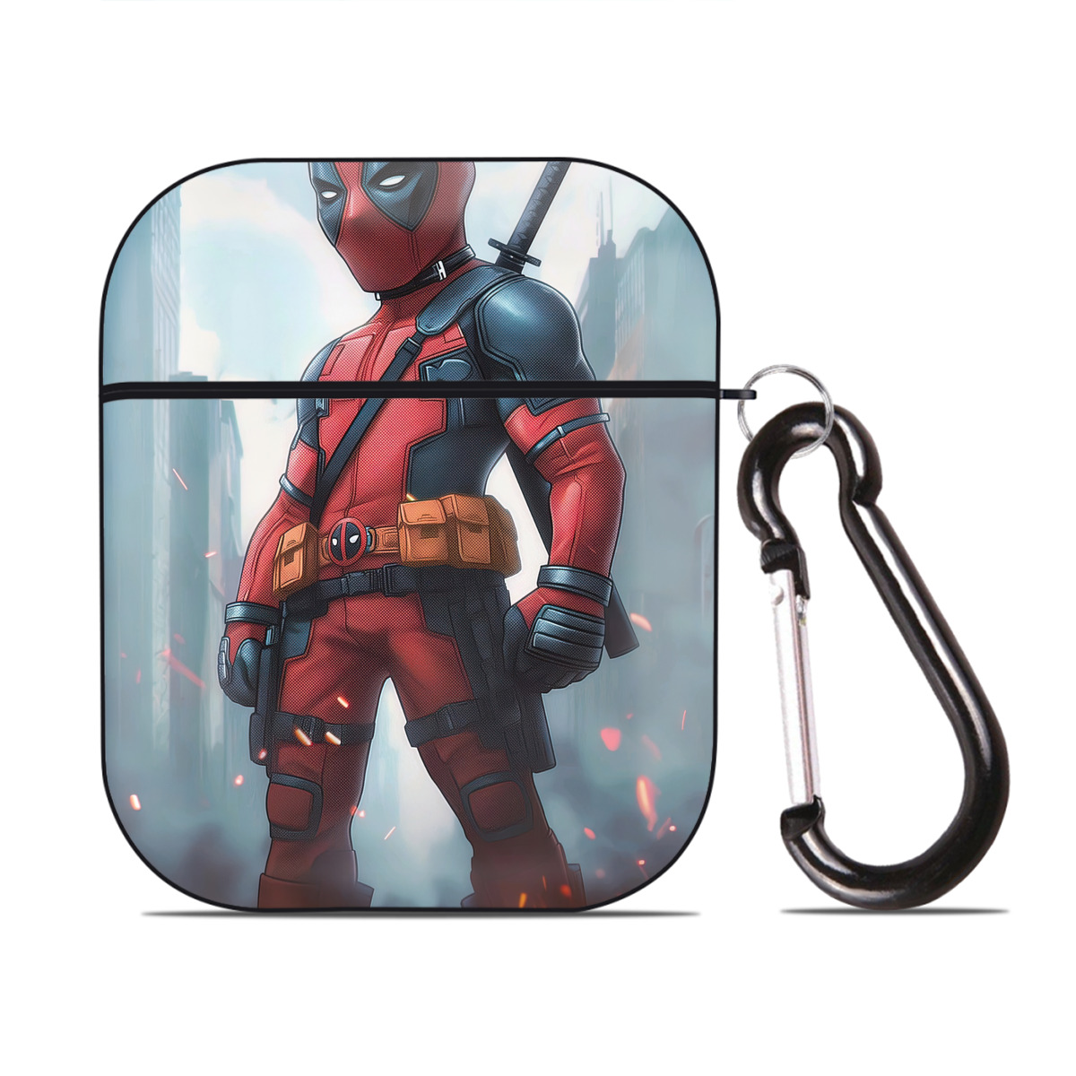 （画像用） Deadpool デッドプール AirPods 第2世代保護ケース ハードシェル ブラック 耐衝撃・防指紋・カラビナ付き