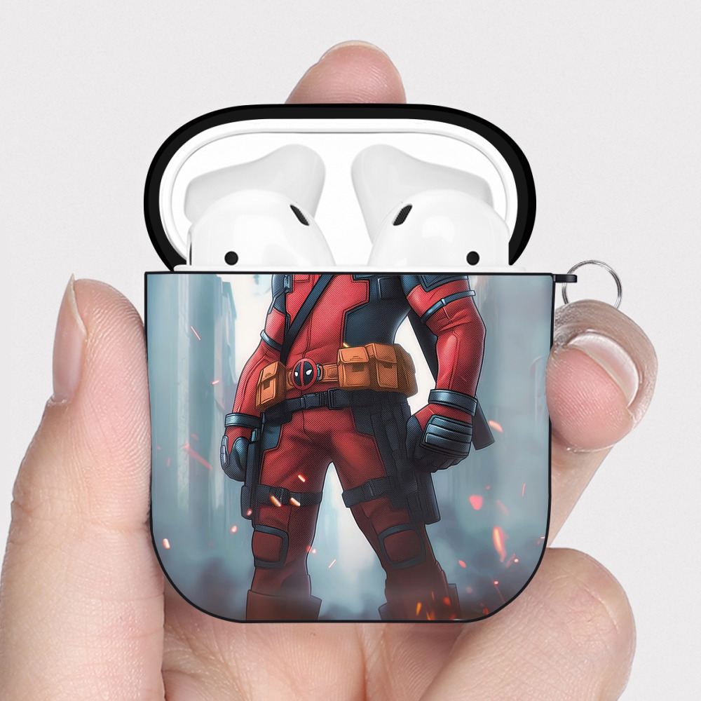 （画像用） Deadpool デッドプール AirPods 第2世代保護ケース ハードシェル ブラック 耐衝撃・防指紋・カラビナ付き