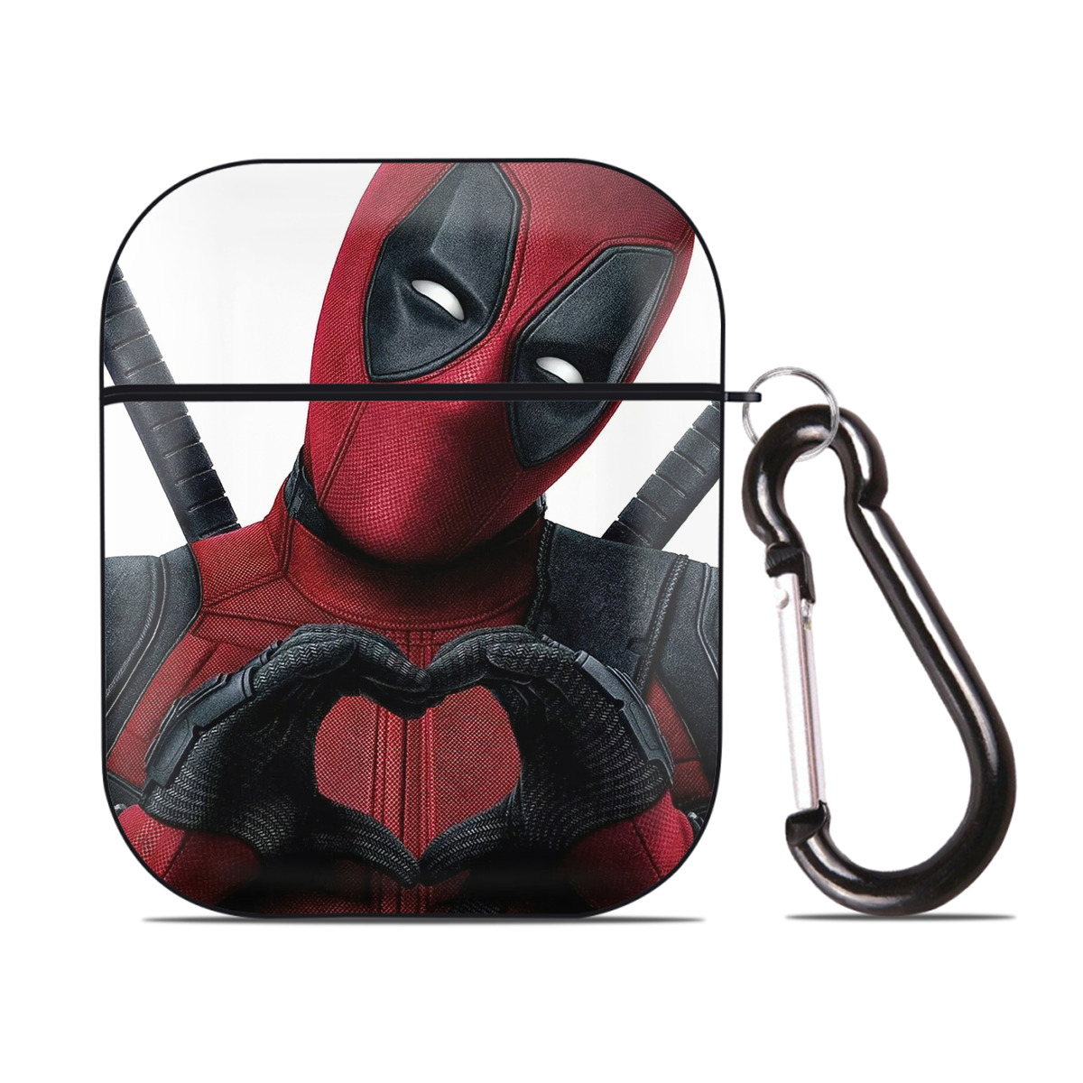 （画像用） Deadpool デッドプール AirPods 第2世代保護ケース ハードシェル ブラック 耐衝撃・防指紋・カラビナ付き