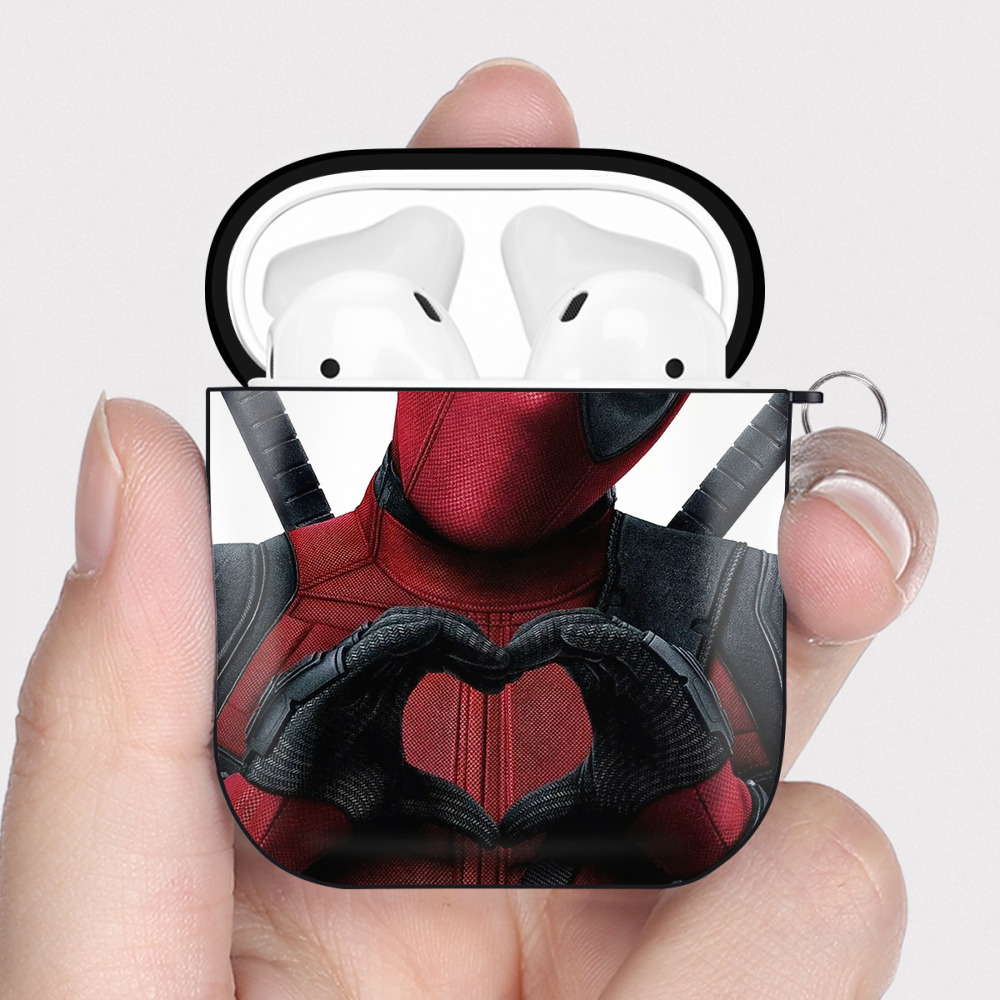 （画像用） Deadpool デッドプール AirPods 第2世代保護ケース ハードシェル ブラック 耐衝撃・防指紋・カラビナ付き