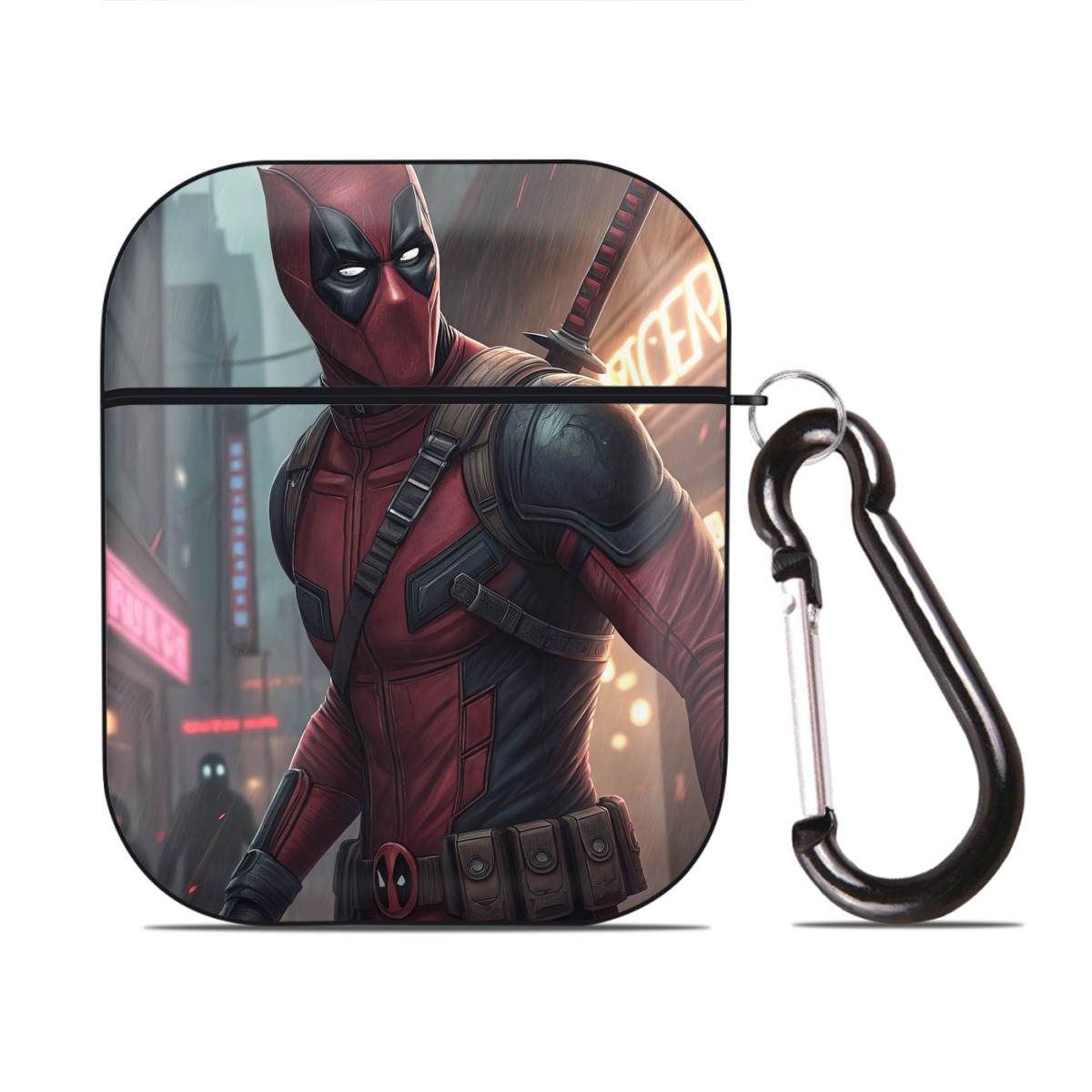 （画像用） Deadpool デッドプール AirPods 第2世代保護ケース ハードシェル ブラック 耐衝撃・防指紋・カラビナ付き
