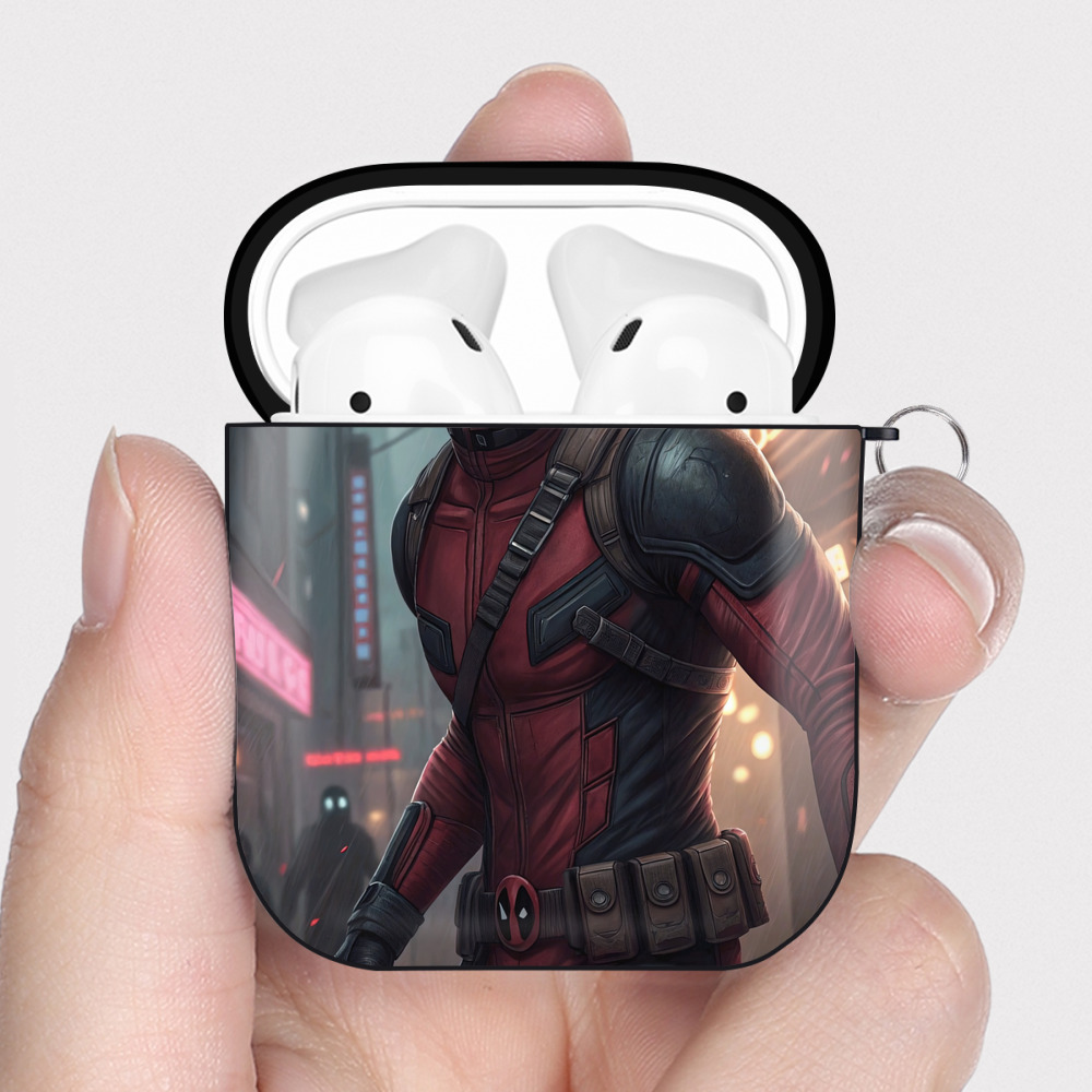（画像用） Deadpool デッドプール AirPods 第2世代保護ケース ハードシェル ブラック 耐衝撃・防指紋・カラビナ付き