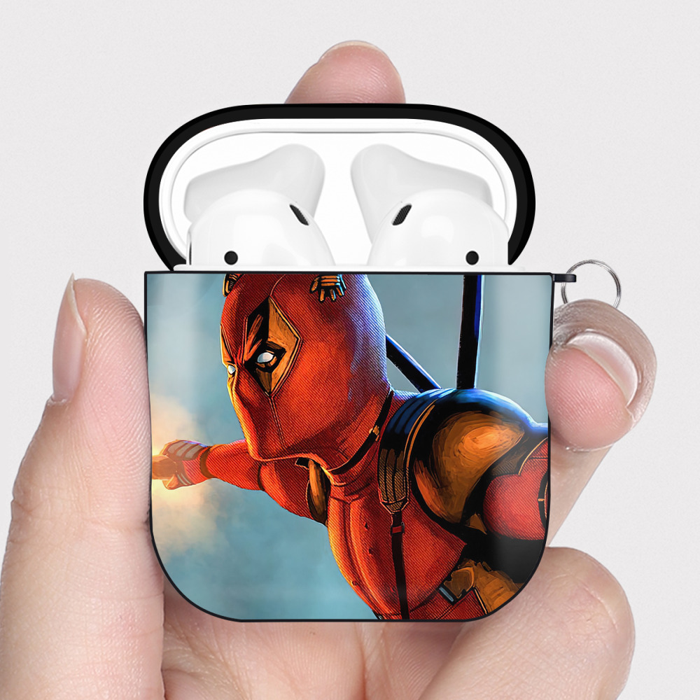 （画像用） Deadpool デッドプール AirPods 第2世代保護ケース ハードシェル ブラック 耐衝撃・防指紋・カラビナ付き