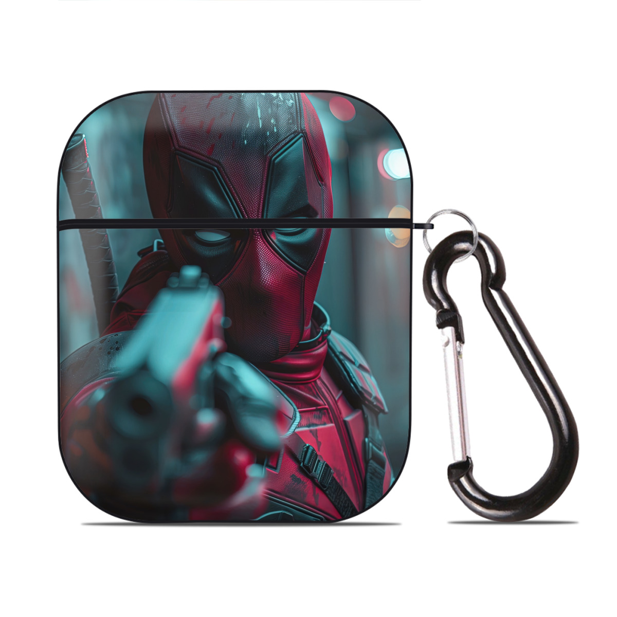 （画像用） Deadpool デッドプール AirPods 第2世代保護ケース ハードシェル ブラック 耐衝撃・防指紋・カラビナ付き