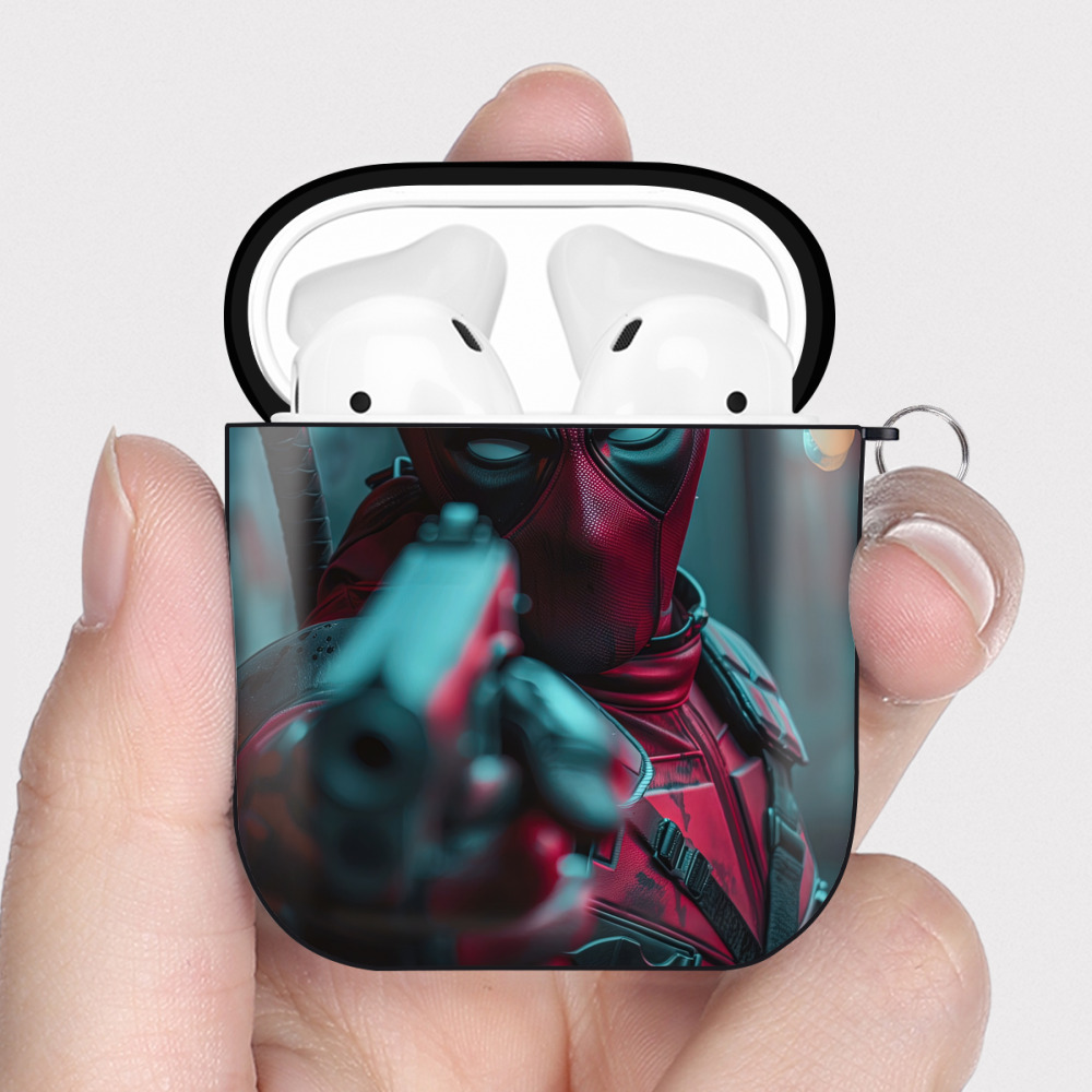 （画像用） Deadpool デッドプール AirPods 第2世代保護ケース ハードシェル ブラック 耐衝撃・防指紋・カラビナ付き