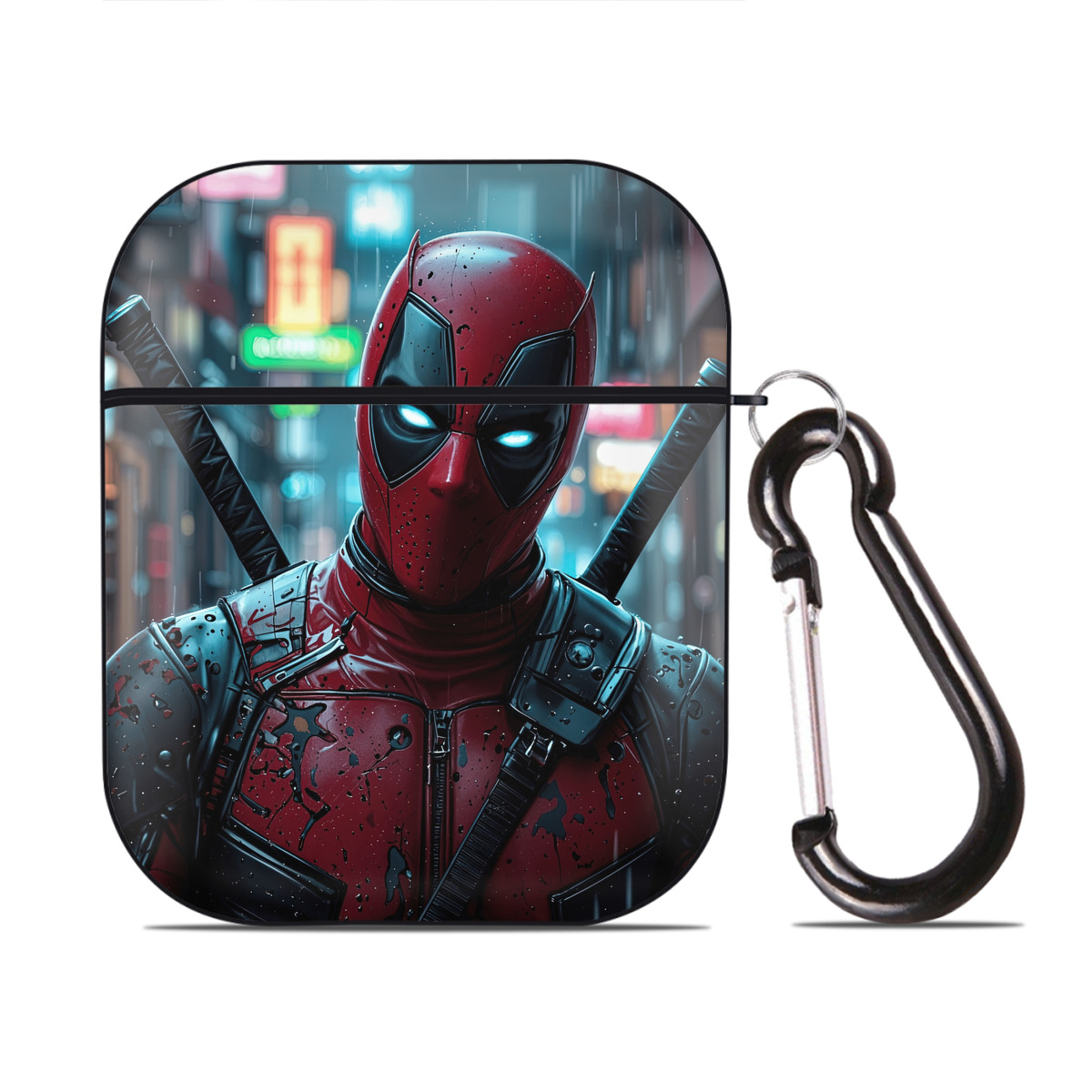 （画像用） Deadpool デッドプール AirPods 第2世代保護ケース ハードシェル ブラック 耐衝撃・防指紋・カラビナ付き