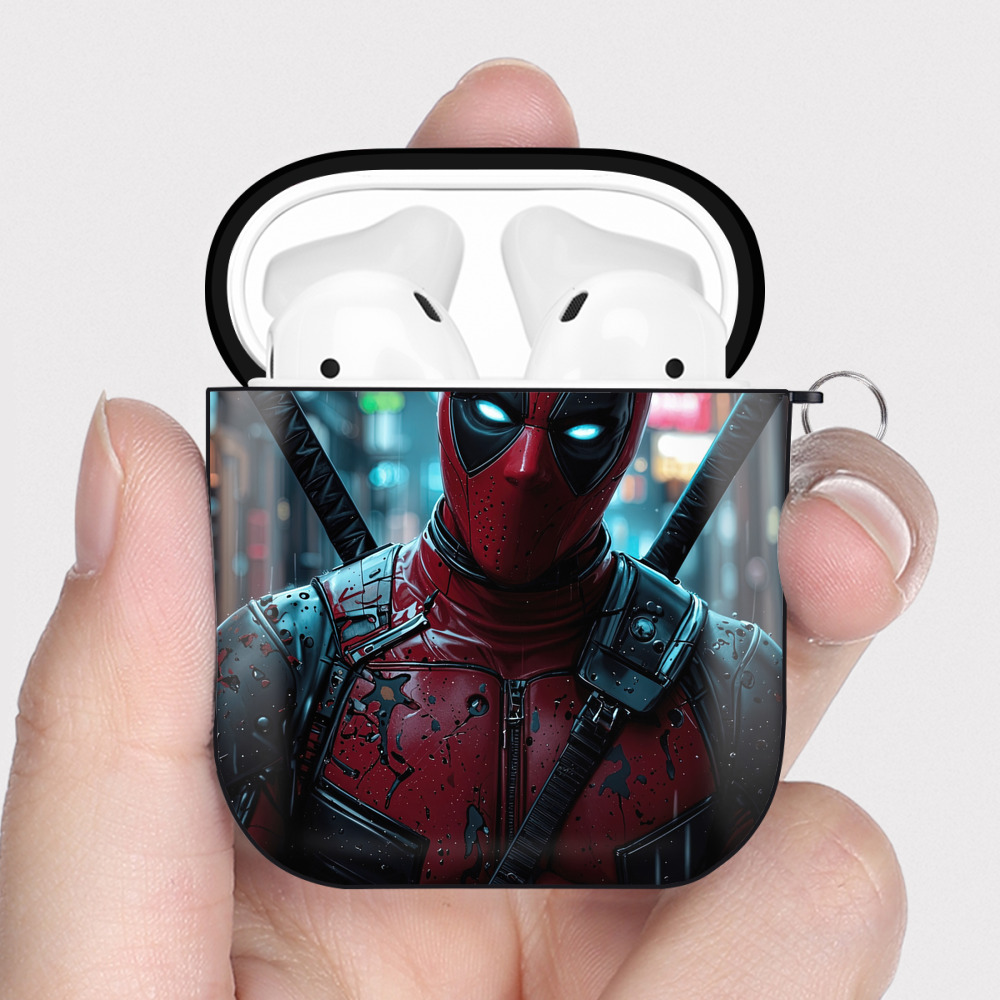 （画像用） Deadpool デッドプール AirPods 第2世代保護ケース ハードシェル ブラック 耐衝撃・防指紋・カラビナ付き