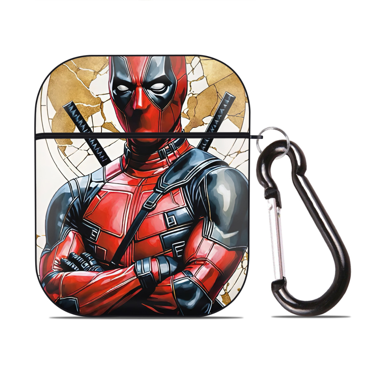 （画像用） Deadpool デッドプール AirPods 第2世代保護ケース ハードシェル ブラック 耐衝撃・防指紋・カラビナ付き