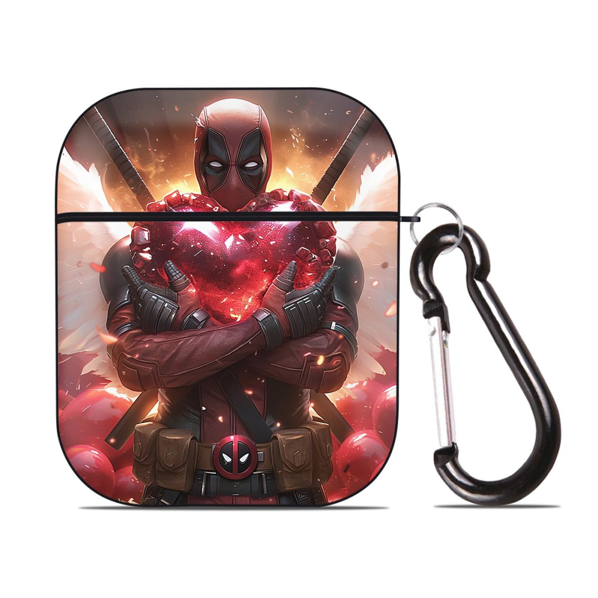 （画像用） Deadpool デッドプール AirPods 第2世代保護ケース ハードシェル ブラック 耐衝撃・防指紋・カラビナ付き