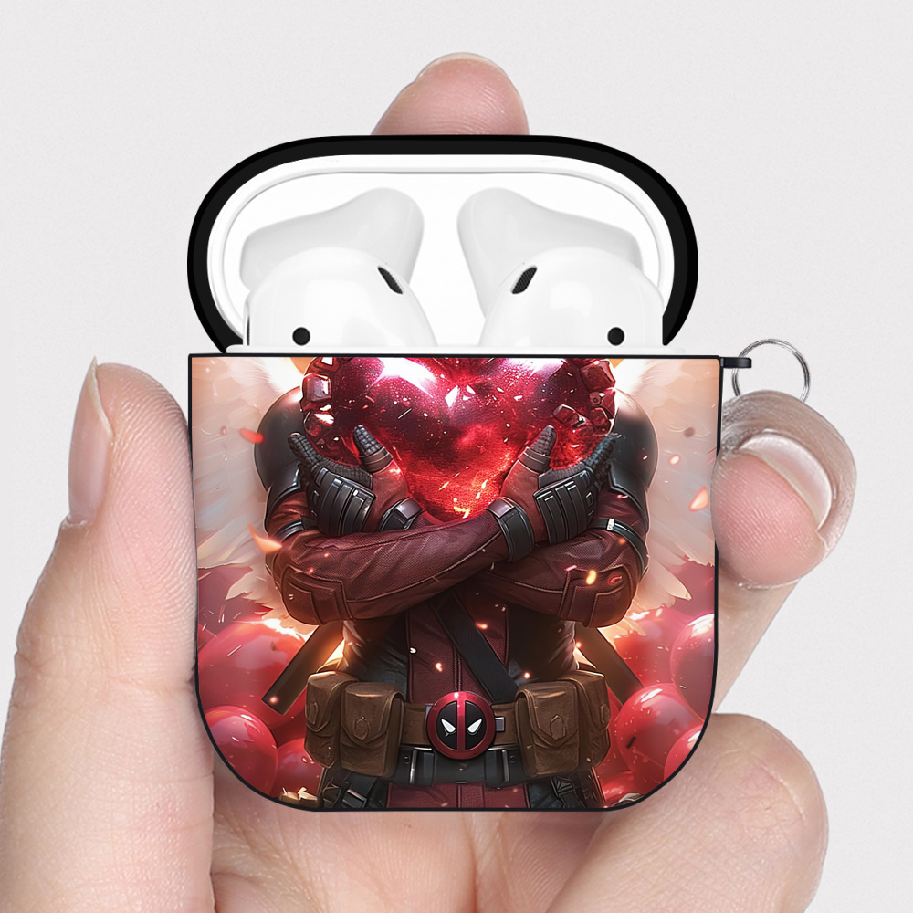 （画像用） Deadpool デッドプール AirPods 第2世代保護ケース ハードシェル ブラック 耐衝撃・防指紋・カラビナ付き