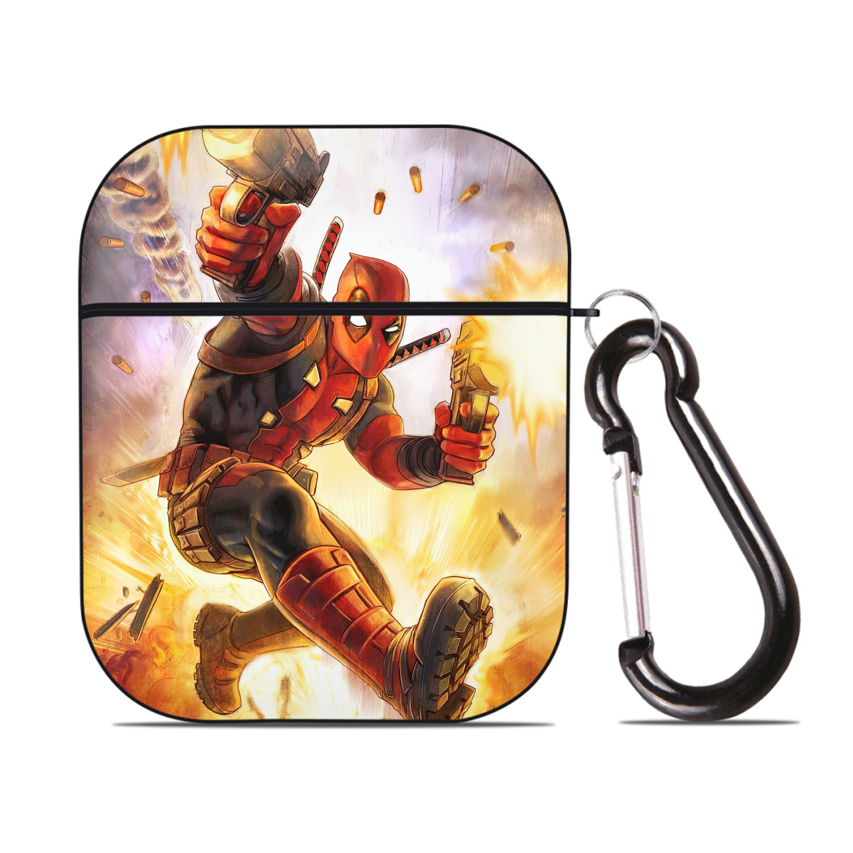 （画像用） Deadpool デッドプール AirPods 第2世代保護ケース ハードシェル ブラック 耐衝撃・防指紋・カラビナ付き