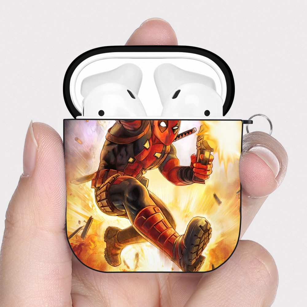 （画像用） Deadpool デッドプール AirPods 第2世代保護ケース ハードシェル ブラック 耐衝撃・防指紋・カラビナ付き
