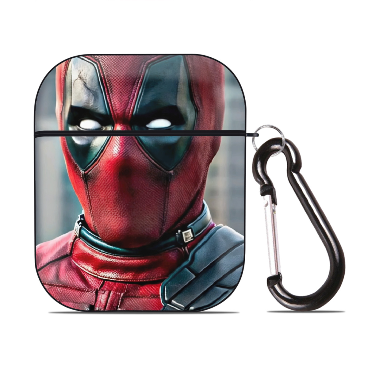 （画像用） Deadpool デッドプール AirPods 第2世代保護ケース ハードシェル ブラック 耐衝撃・防指紋・カラビナ付き