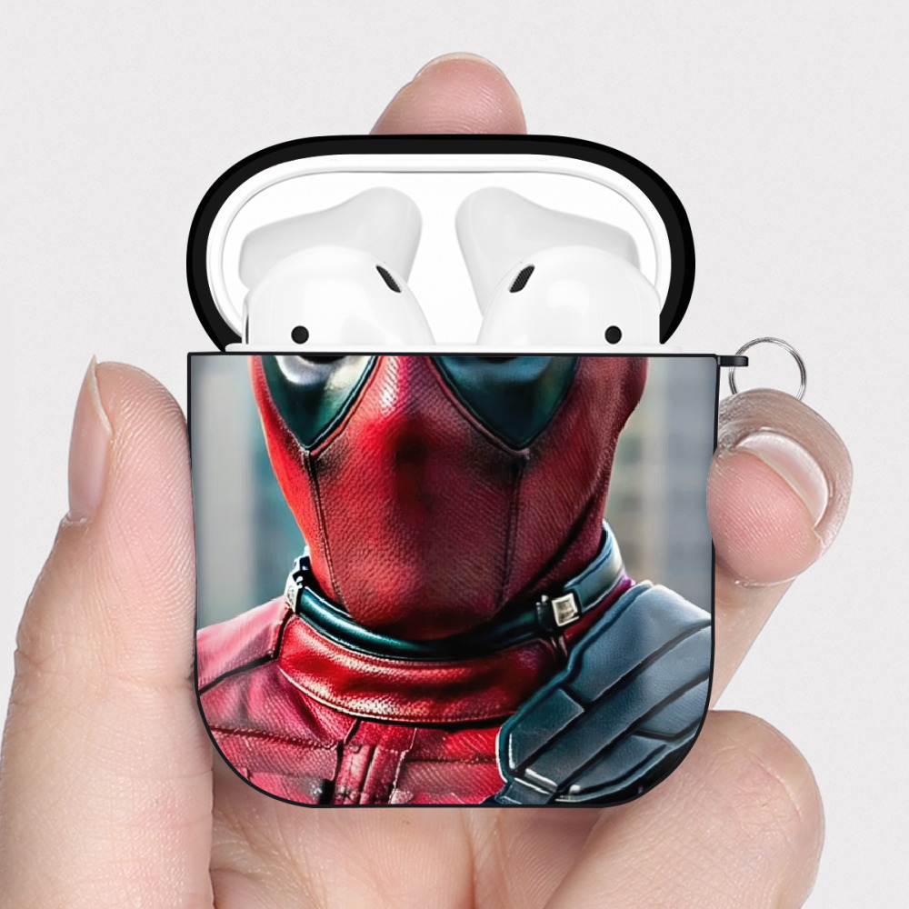 （画像用） Deadpool デッドプール AirPods 第2世代保護ケース ハードシェル ブラック 耐衝撃・防指紋・カラビナ付き