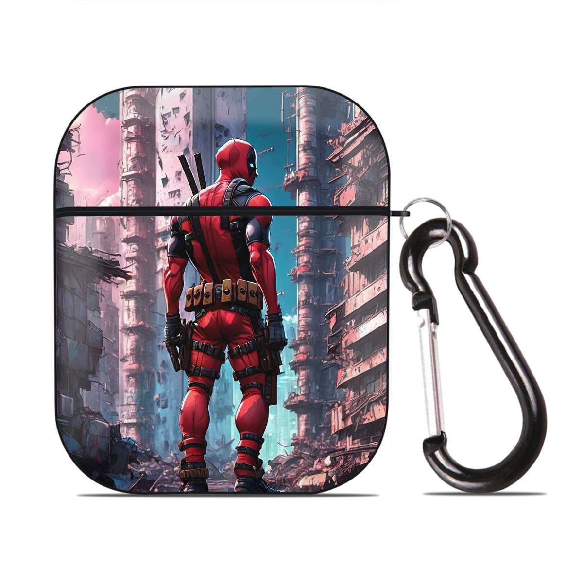 （画像用） Deadpool デッドプール AirPods 第2世代保護ケース ハードシェル ブラック 耐衝撃・防指紋・カラビナ付き