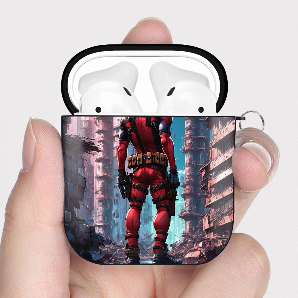 （画像用） Deadpool デッドプール AirPods 第2世代保護ケース ハードシェル ブラック 耐衝撃・防指紋・カラビナ付き