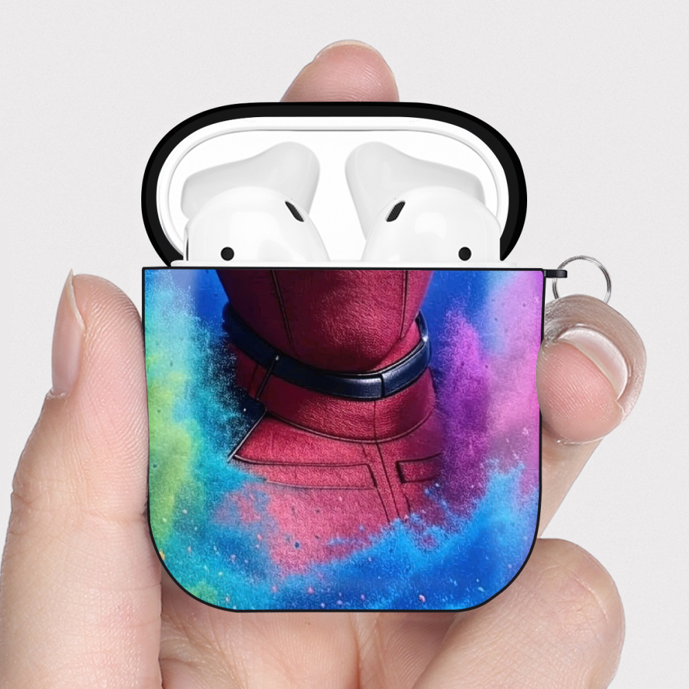 （画像用） Deadpool デッドプール AirPods 第2世代保護ケース ハードシェル ブラック 耐衝撃・防指紋・カラビナ付き