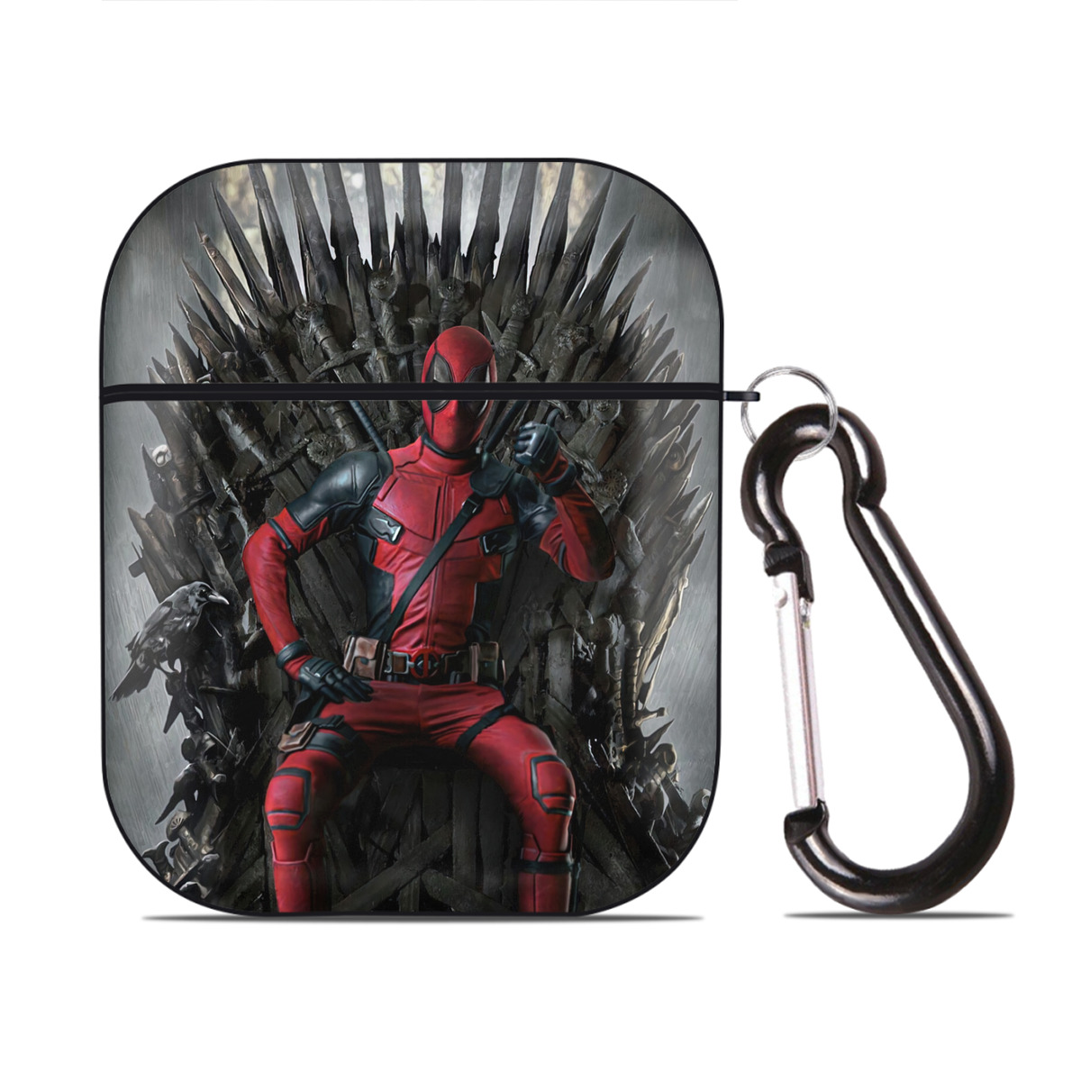 （画像用） Deadpool デッドプール AirPods 第2世代保護ケース ハードシェル ブラック 耐衝撃・防指紋・カラビナ付き