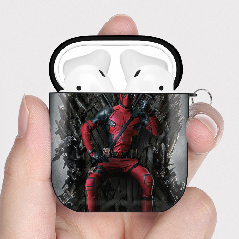 （画像用） Deadpool デッドプール AirPods 第2世代保護ケース ハードシェル ブラック 耐衝撃・防指紋・カラビナ付き