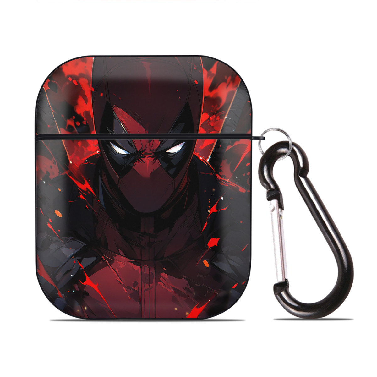 （画像用） Deadpool デッドプール AirPods 第2世代保護ケース ハードシェル ブラック 耐衝撃・防指紋・カラビナ付き