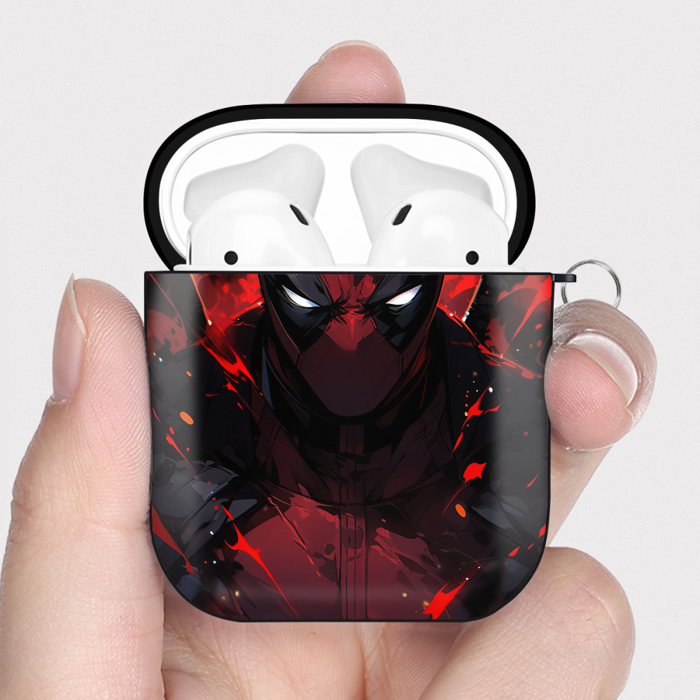 （画像用） Deadpool デッドプール AirPods 第2世代保護ケース ハードシェル ブラック 耐衝撃・防指紋・カラビナ付き