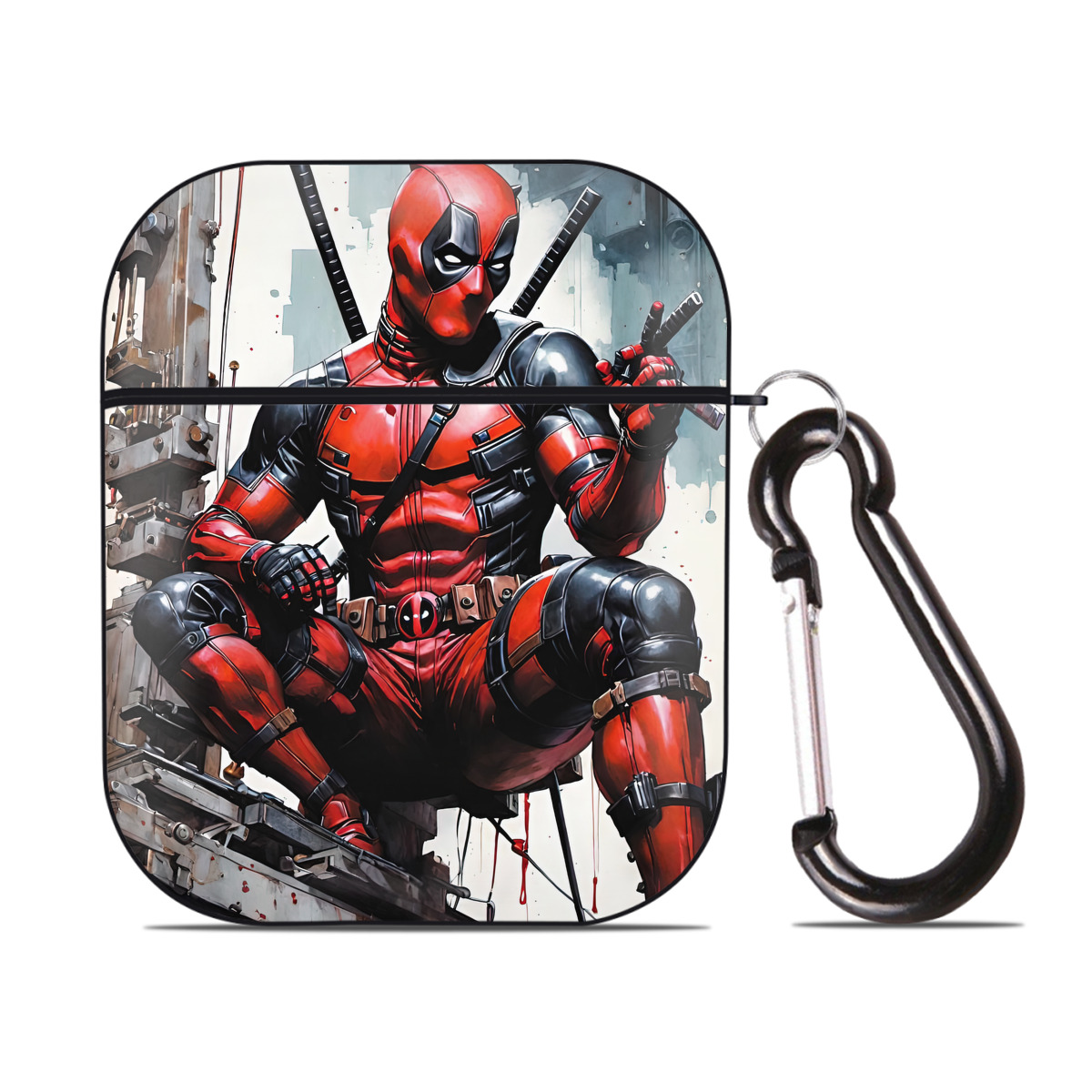 （画像用） Deadpool デッドプール AirPods 第2世代保護ケース ハードシェル ブラック 耐衝撃・防指紋・カラビナ付き