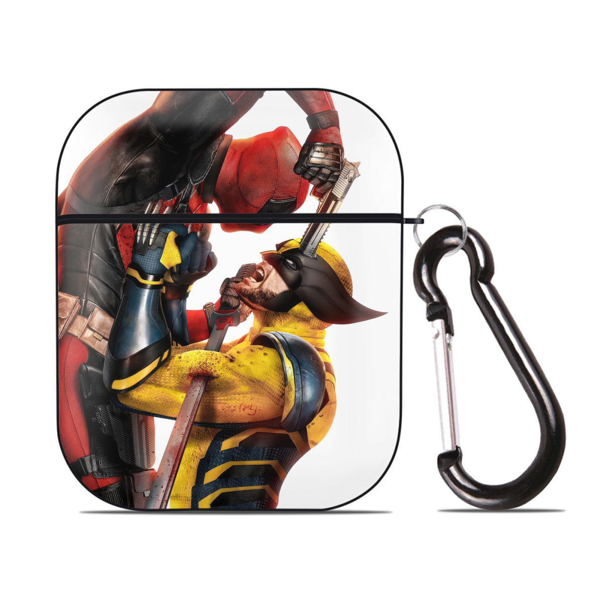 （画像用） Deadpool デッドプール AirPods 第2世代保護ケース ハードシェル ブラック 耐衝撃・防指紋・カラビナ付き