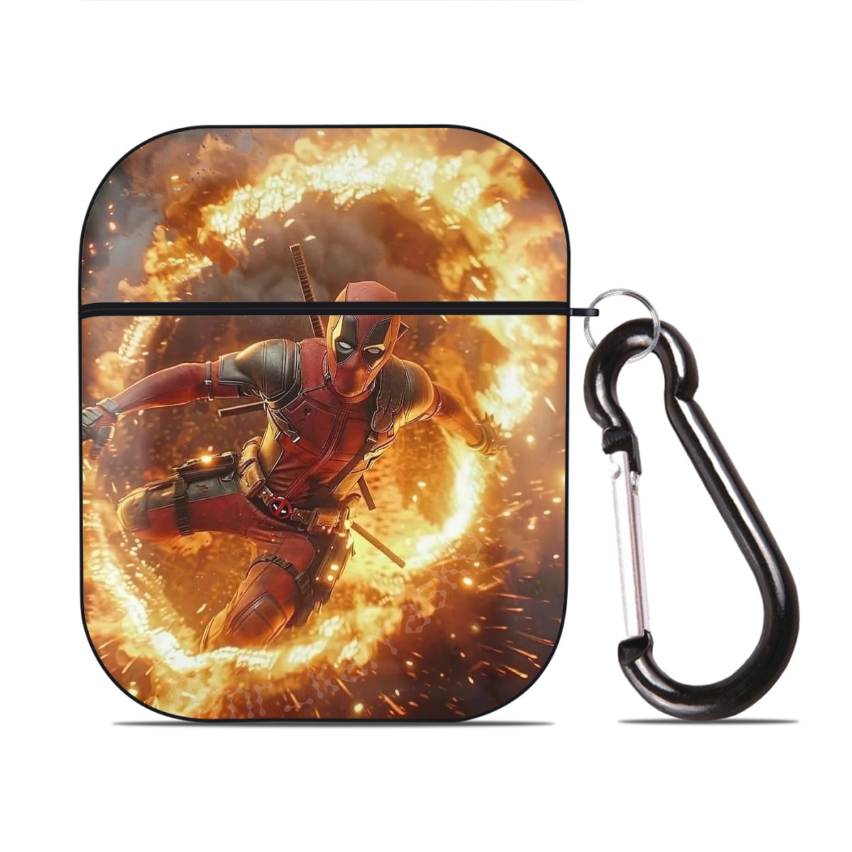 （画像用） Deadpool デッドプール AirPods 第2世代保護ケース ハードシェル ブラック 耐衝撃・防指紋・カラビナ付き