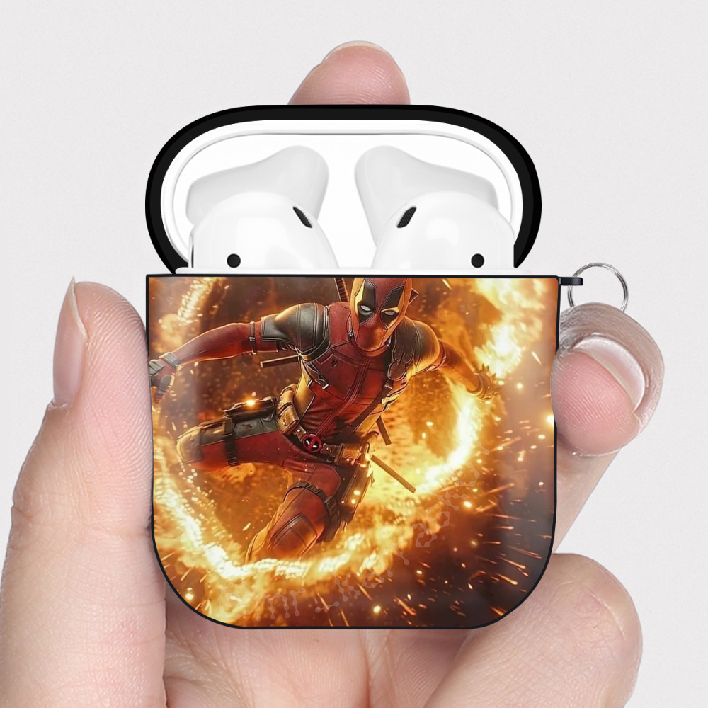 （画像用） Deadpool デッドプール AirPods 第2世代保護ケース ハードシェル ブラック 耐衝撃・防指紋・カラビナ付き