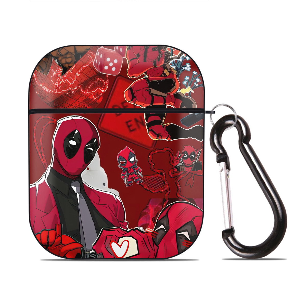 （画像用） Deadpool デッドプール AirPods 第2世代保護ケース ハードシェル ブラック 耐衝撃・防指紋・カラビナ付き