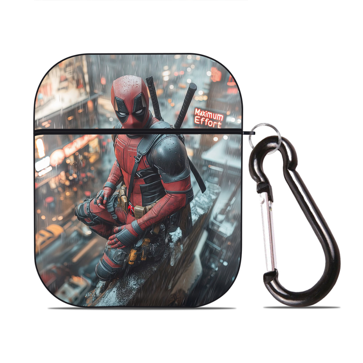 （画像用） Deadpool デッドプール AirPods 第2世代保護ケース ハードシェル ブラック 耐衝撃・防指紋・カラビナ付き