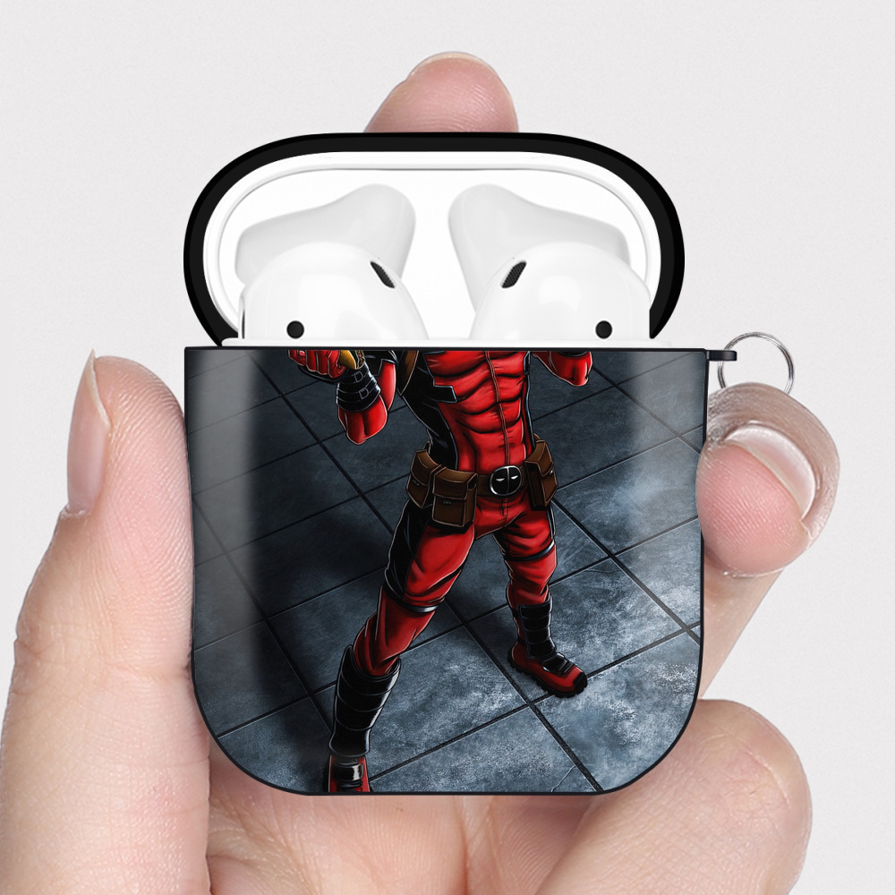 （画像用） Deadpool デッドプール AirPods 第2世代保護ケース ハードシェル ブラック 耐衝撃・防指紋・カラビナ付き