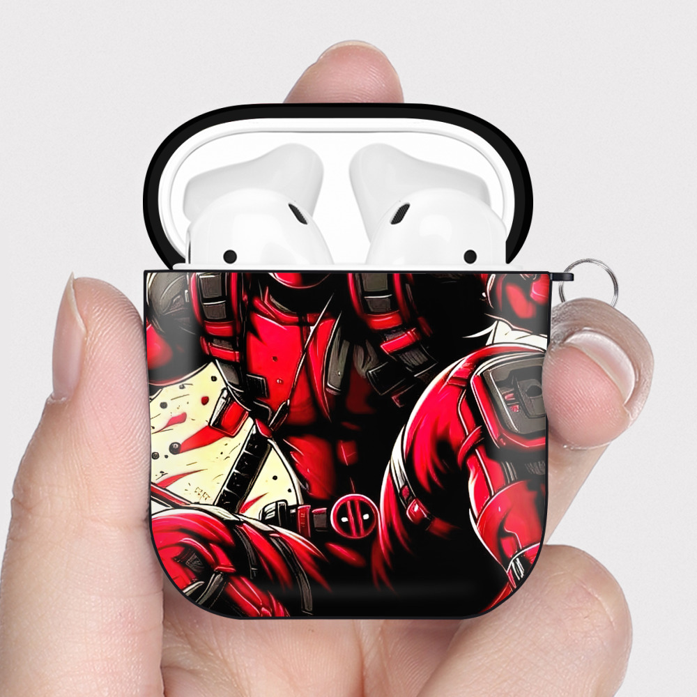 （画像用） Deadpool デッドプール AirPods 第2世代保護ケース ハードシェル ブラック 耐衝撃・防指紋・カラビナ付き
