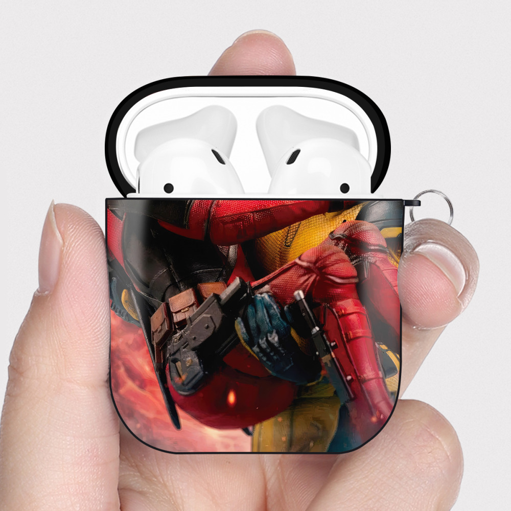 （画像用） Deadpool デッドプール AirPods 第2世代保護ケース ハードシェル ブラック 耐衝撃・防指紋・カラビナ付き