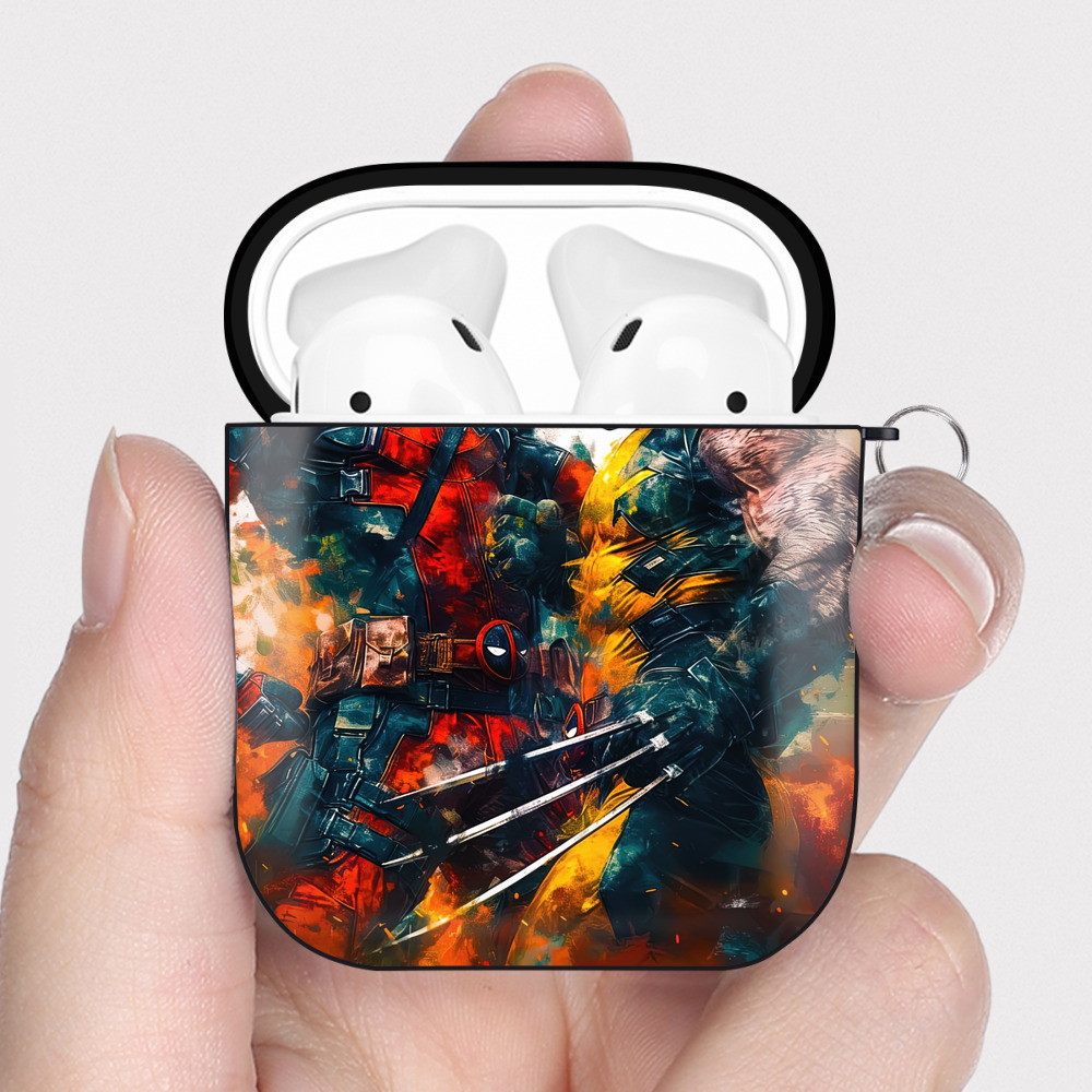 （画像用） Deadpool デッドプール AirPods 第2世代保護ケース ハードシェル ブラック 耐衝撃・防指紋・カラビナ付き