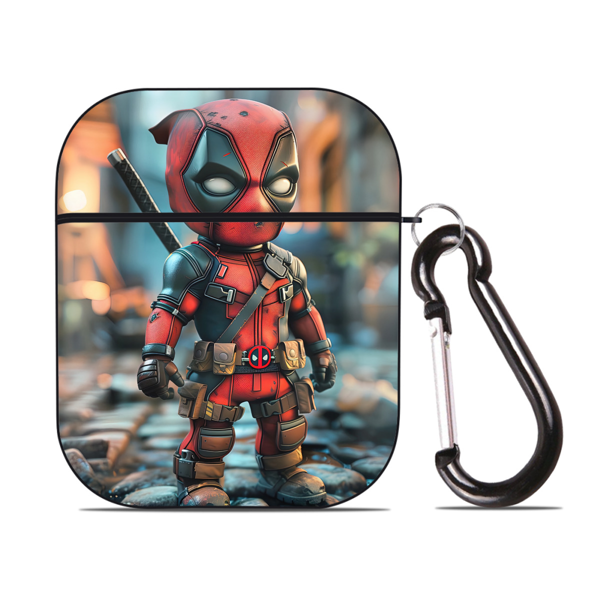（画像用） Deadpool デッドプール AirPods 第2世代保護ケース ハードシェル ブラック 耐衝撃・防指紋・カラビナ付き