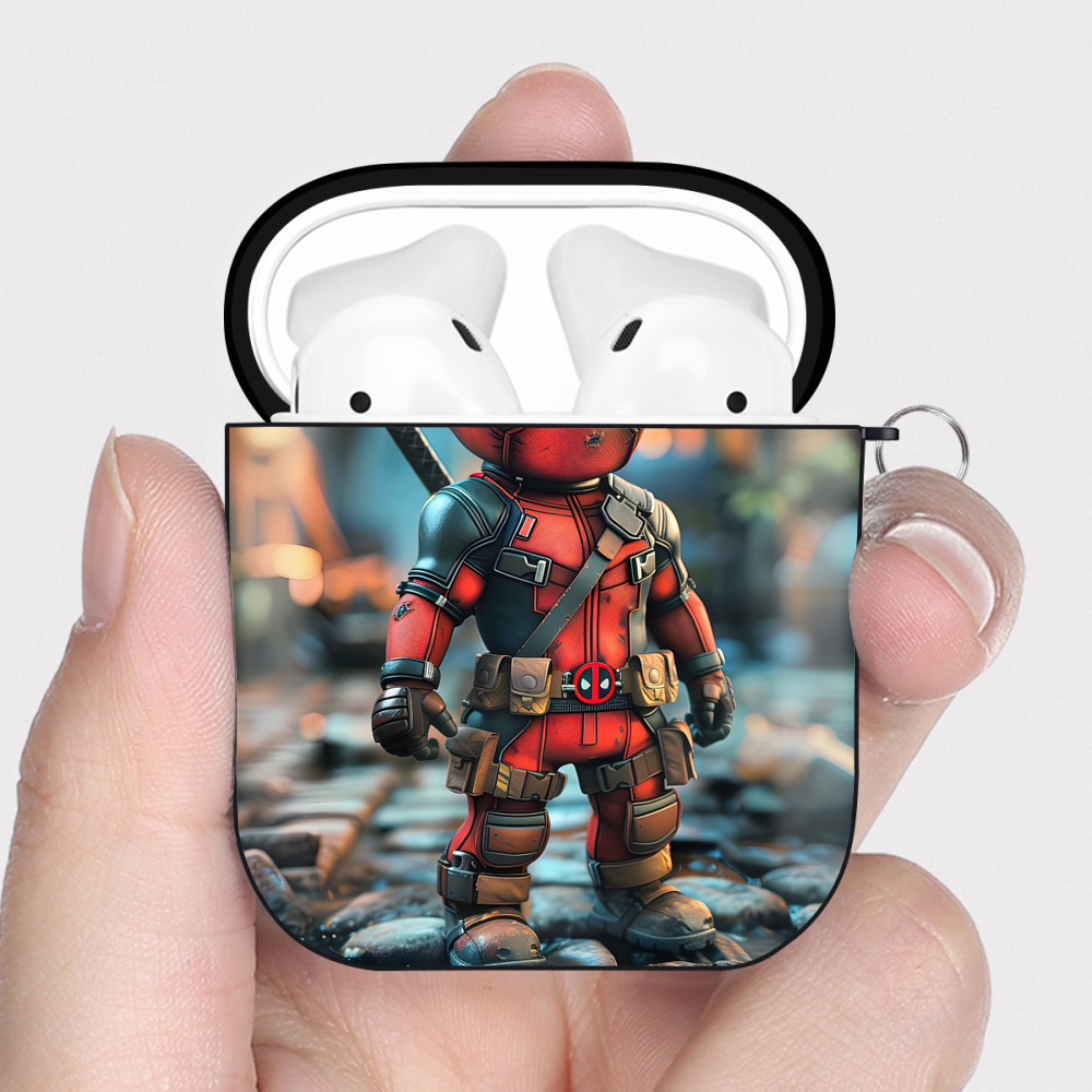 （画像用） Deadpool デッドプール AirPods 第2世代保護ケース ハードシェル ブラック 耐衝撃・防指紋・カラビナ付き
