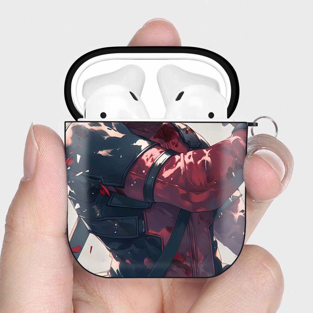 （画像用） Deadpool デッドプール AirPods 第2世代保護ケース ハードシェル ブラック 耐衝撃・防指紋・カラビナ付き