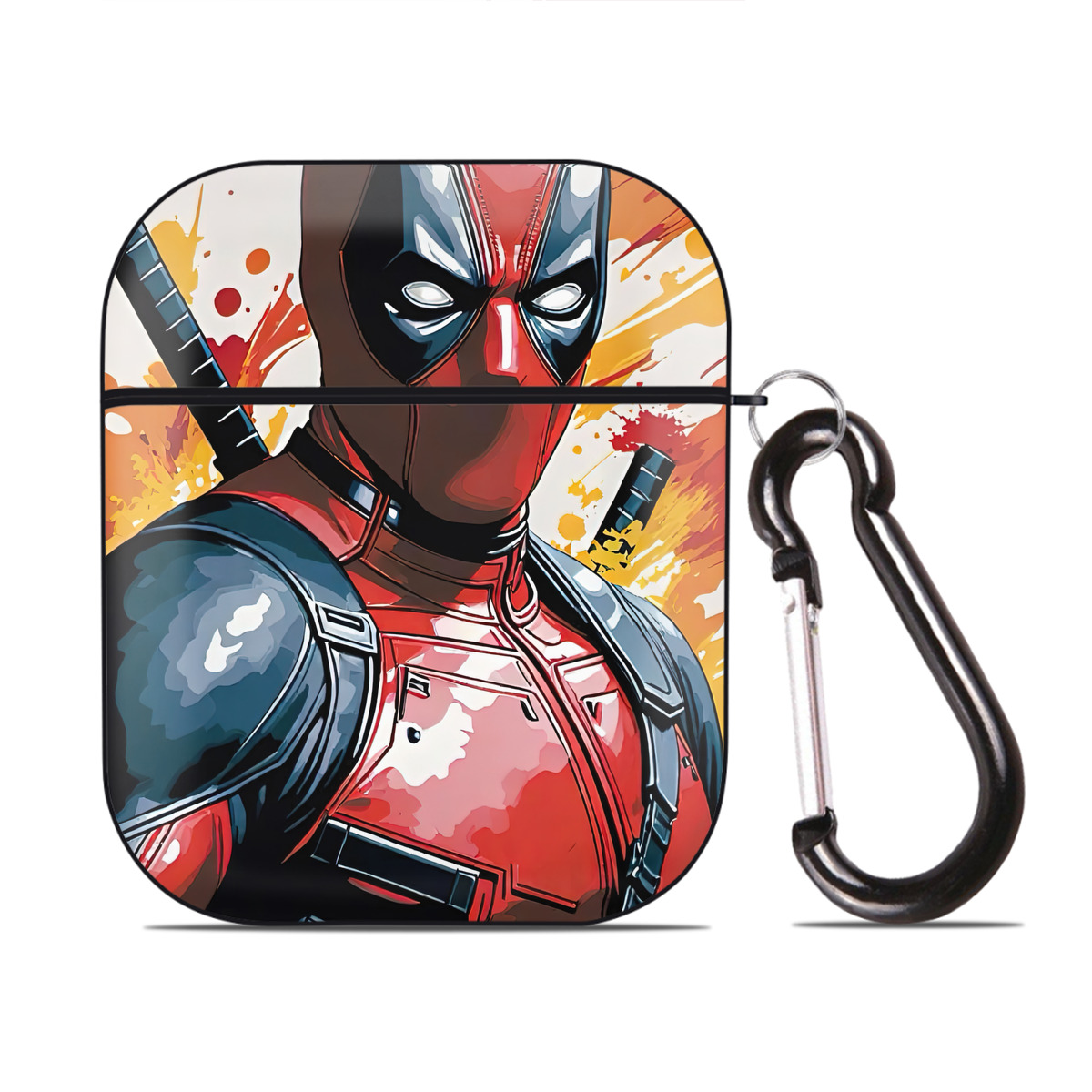 （画像用） Deadpool デッドプール AirPods 第2世代保護ケース ハードシェル ブラック 耐衝撃・防指紋・カラビナ付き