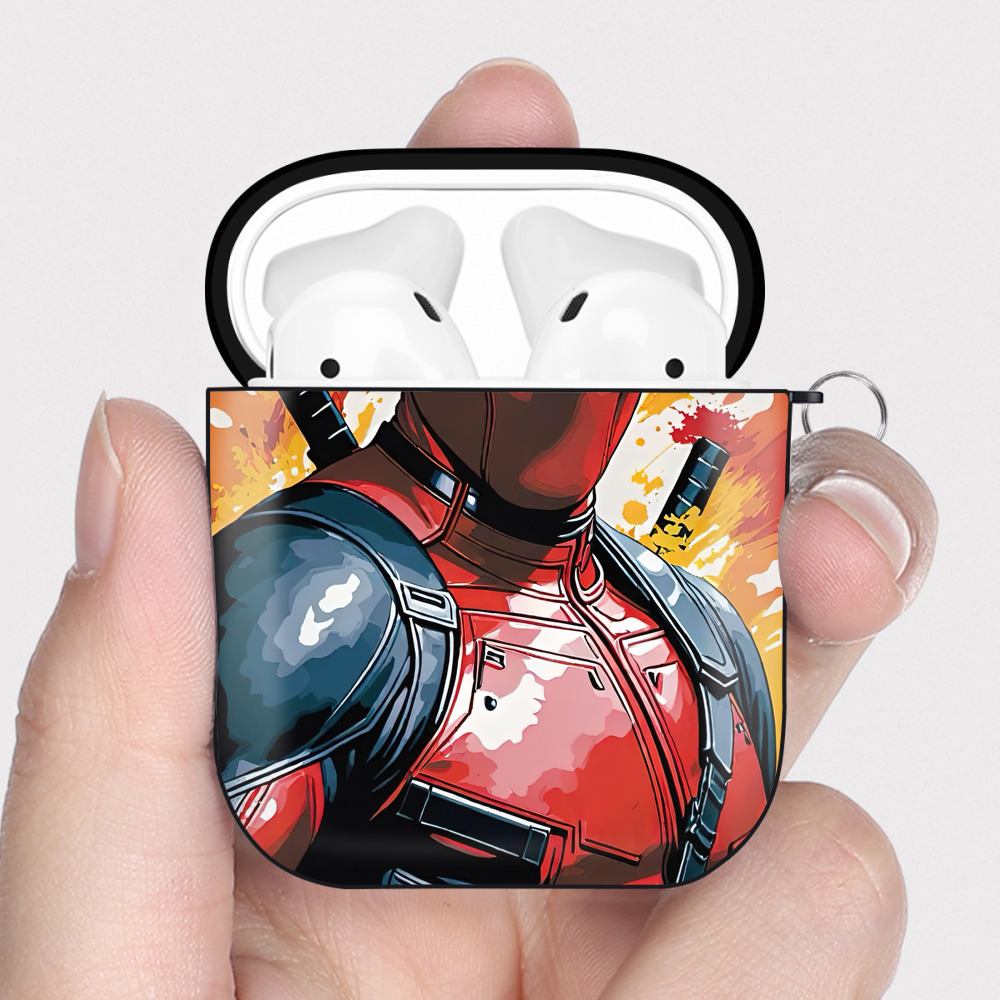 （画像用） Deadpool デッドプール AirPods 第2世代保護ケース ハードシェル ブラック 耐衝撃・防指紋・カラビナ付き