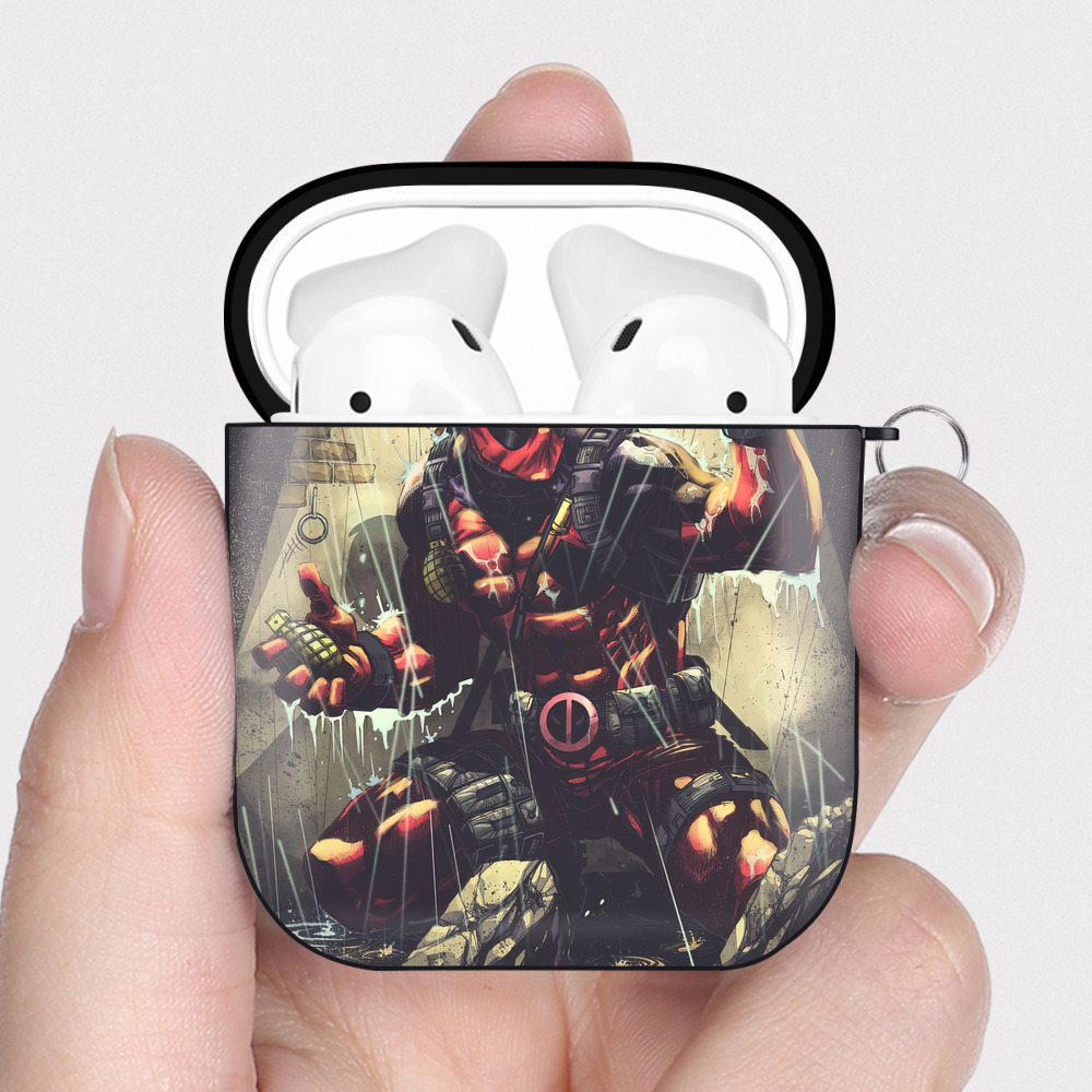 （画像用） Deadpool デッドプール AirPods 第2世代保護ケース ハードシェル ブラック 耐衝撃・防指紋・カラビナ付き