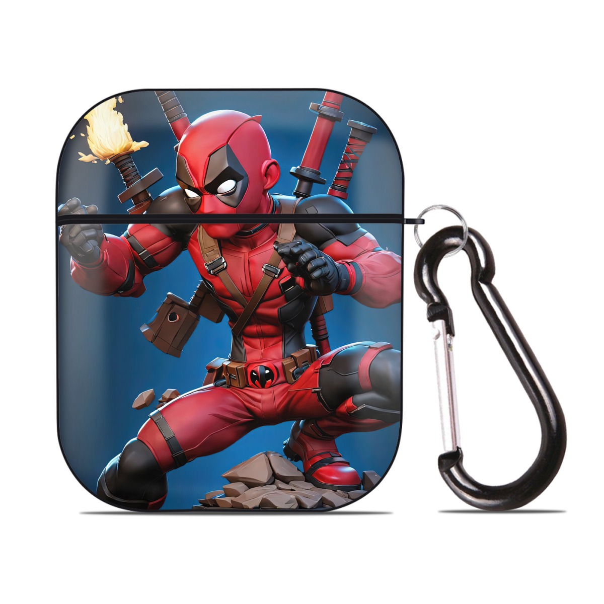 （画像用） Deadpool デッドプール AirPods 第2世代保護ケース ハードシェル ブラック 耐衝撃・防指紋・カラビナ付き