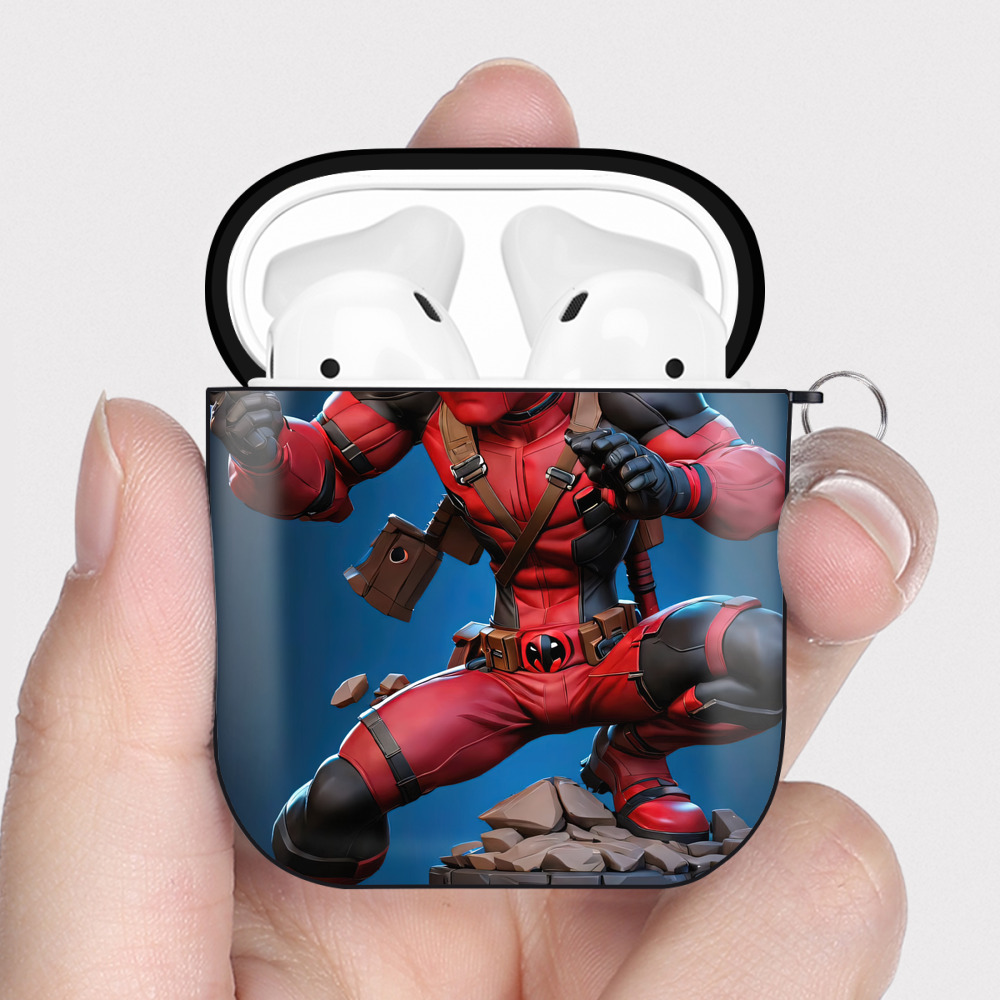 （画像用） Deadpool デッドプール AirPods 第2世代保護ケース ハードシェル ブラック 耐衝撃・防指紋・カラビナ付き