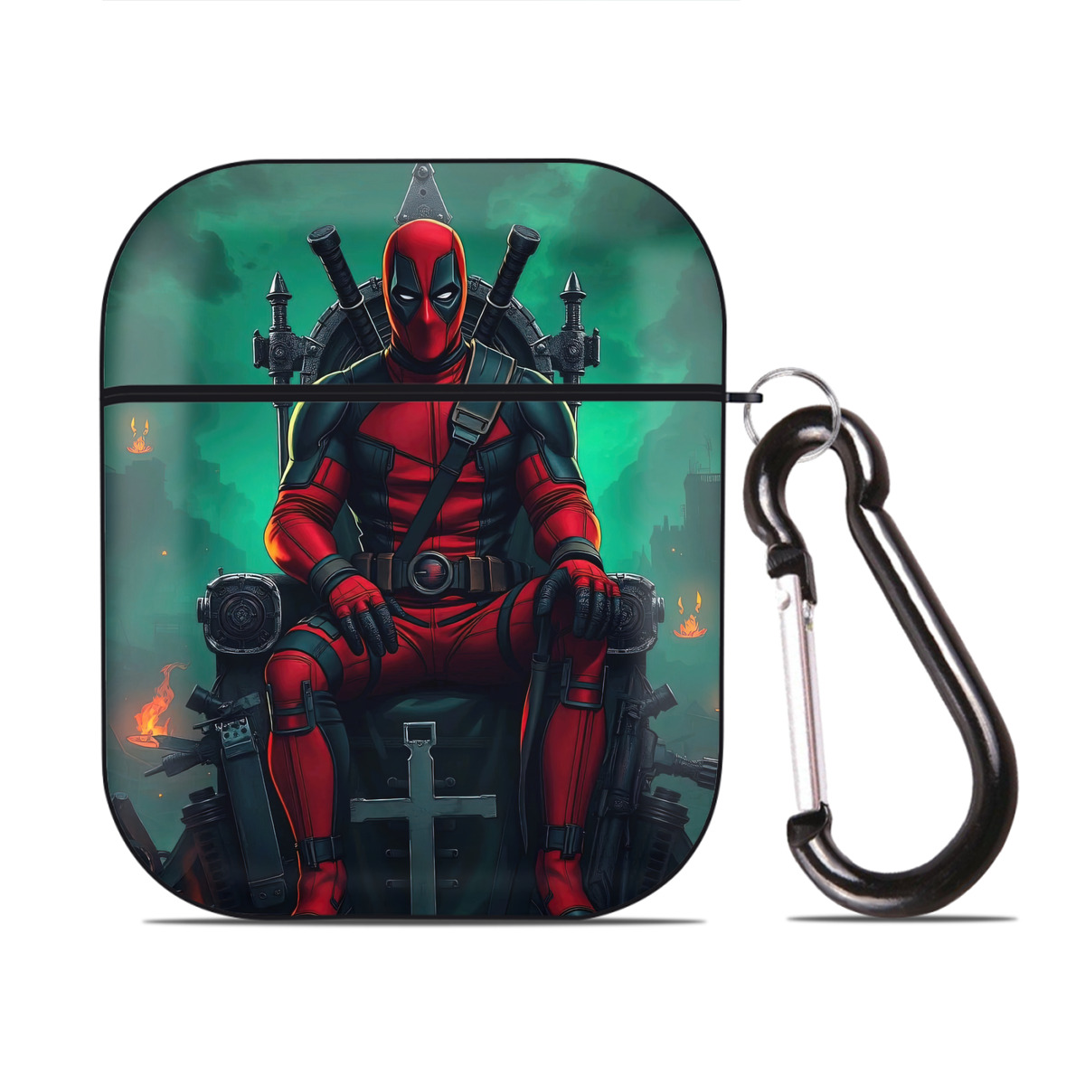 （画像用） Deadpool デッドプール AirPods 第2世代保護ケース ハードシェル ブラック 耐衝撃・防指紋・カラビナ付き