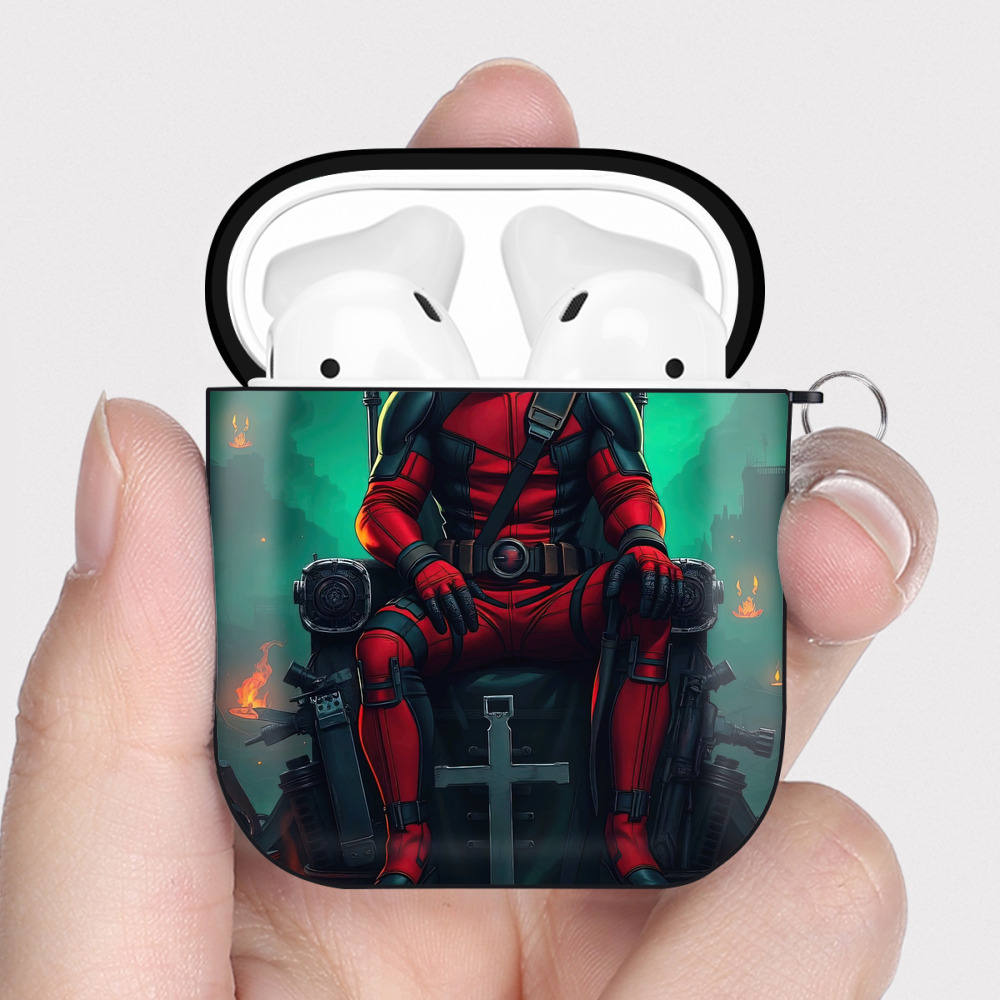 （画像用） Deadpool デッドプール AirPods 第2世代保護ケース ハードシェル ブラック 耐衝撃・防指紋・カラビナ付き