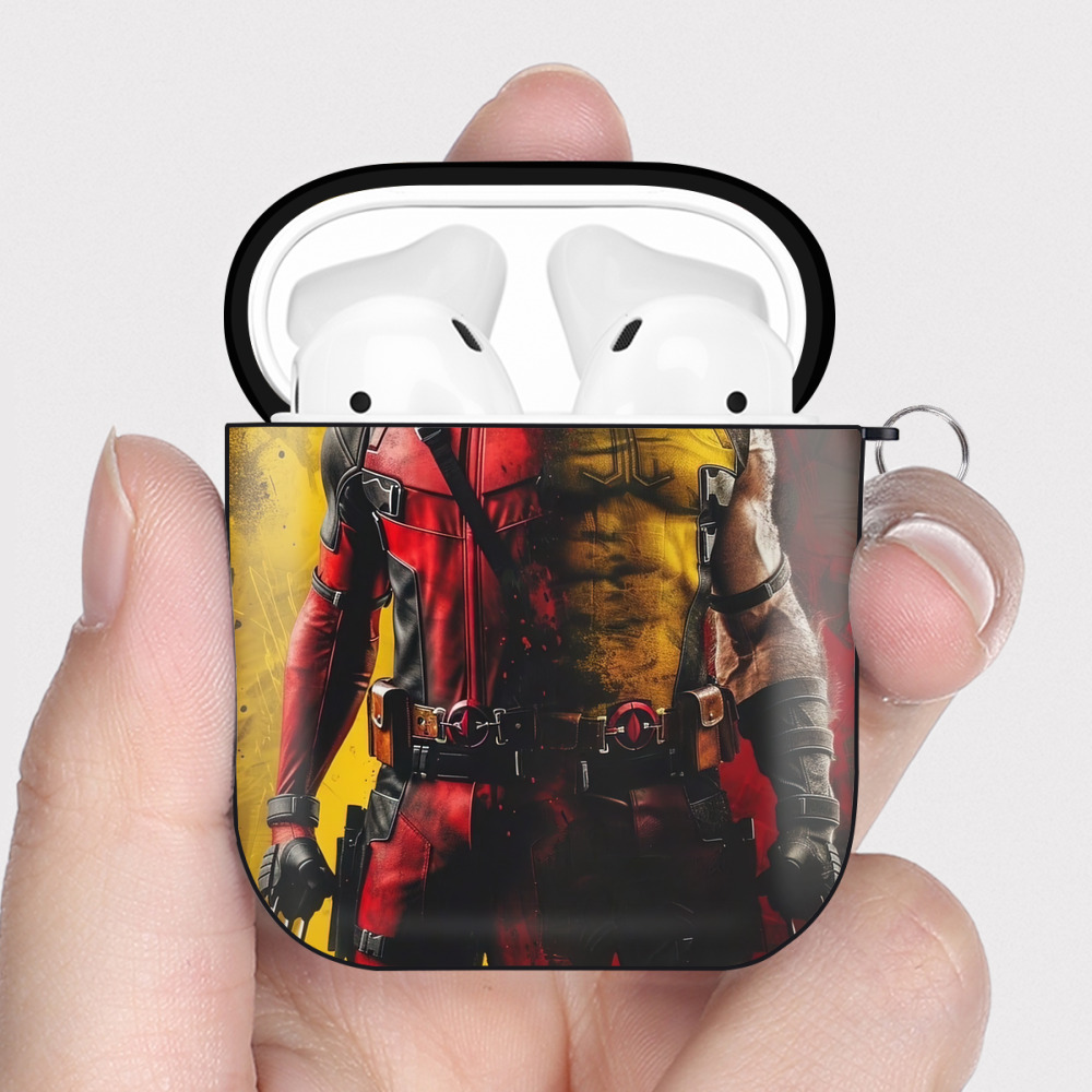 （画像用） Deadpool デッドプール AirPods 第2世代保護ケース ハードシェル ブラック 耐衝撃・防指紋・カラビナ付き