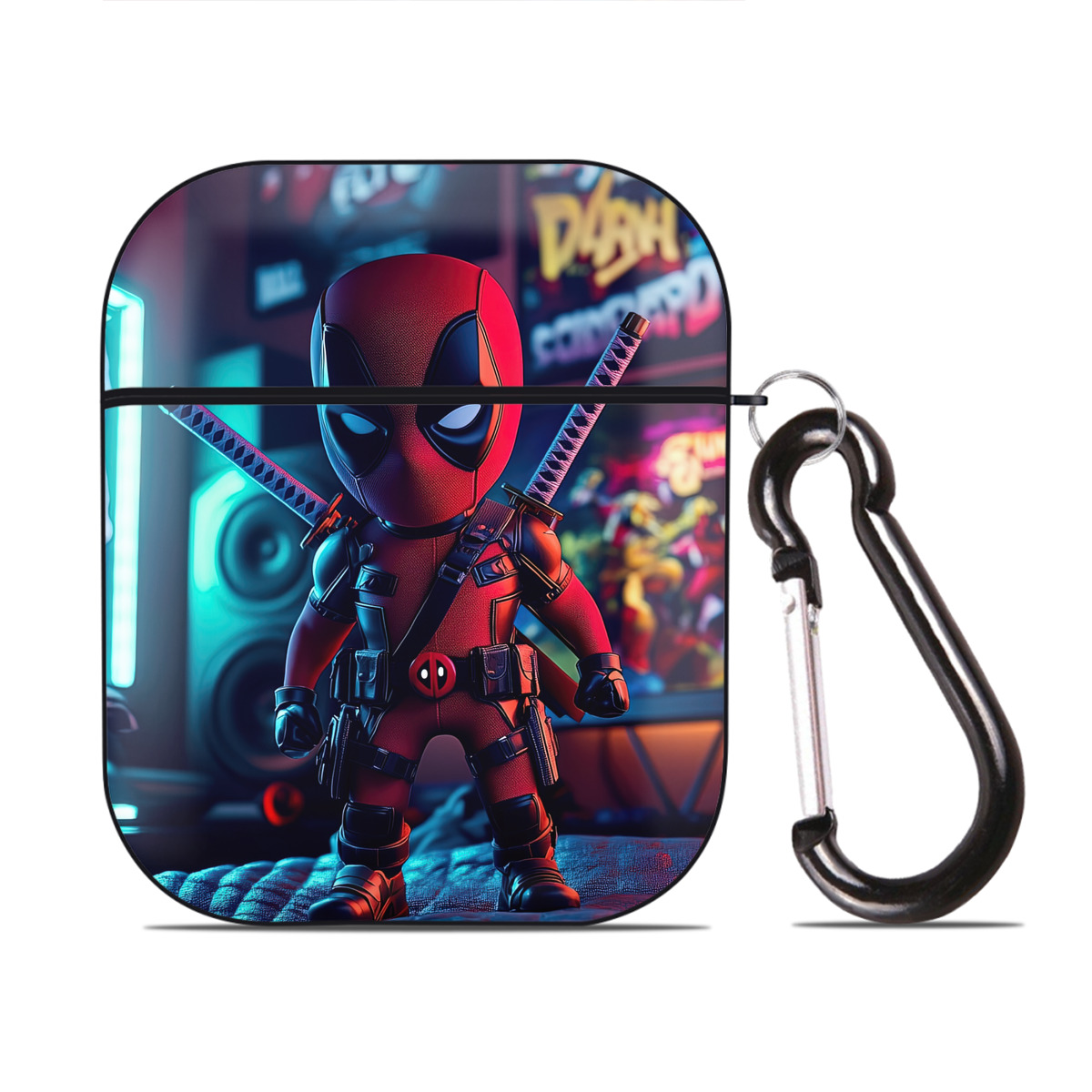 （画像用） Deadpool デッドプール AirPods 第2世代保護ケース ハードシェル ブラック 耐衝撃・防指紋・カラビナ付き