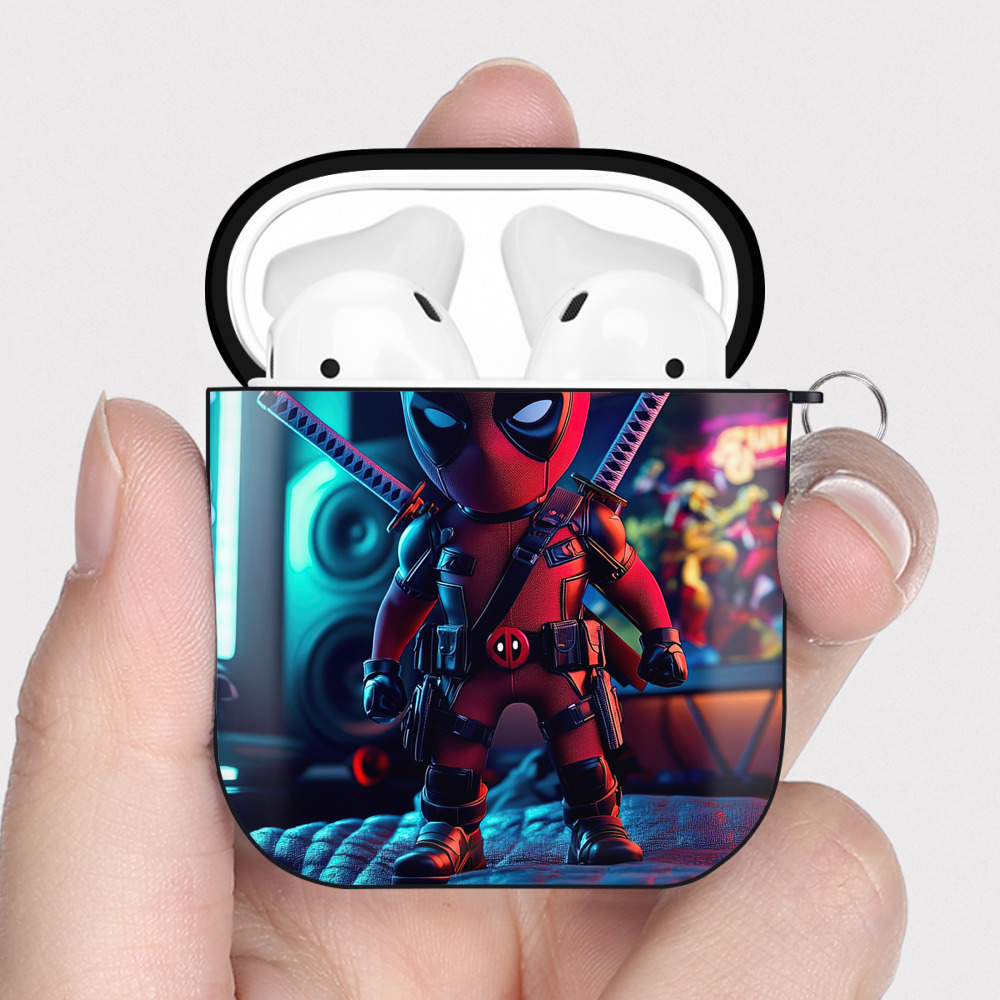 （画像用） Deadpool デッドプール AirPods 第2世代保護ケース ハードシェル ブラック 耐衝撃・防指紋・カラビナ付き