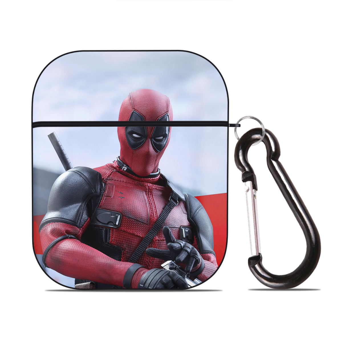 （画像用） Deadpool デッドプール AirPods 第2世代保護ケース ハードシェル ブラック 耐衝撃・防指紋・カラビナ付き