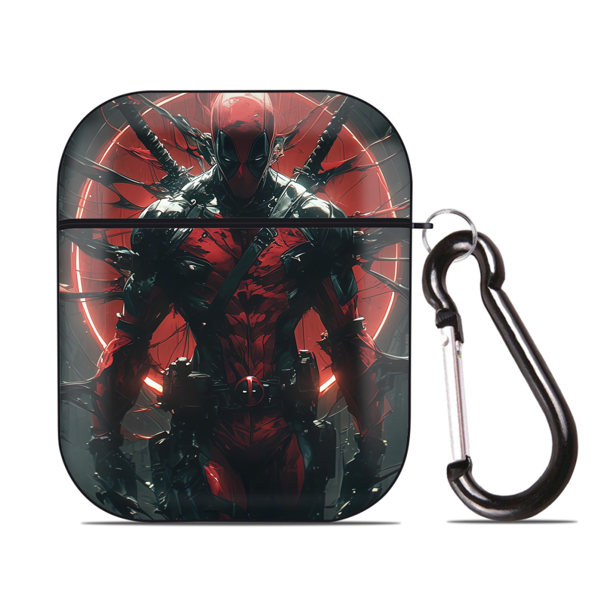 （画像用） Deadpool デッドプール AirPods 第2世代保護ケース ハードシェル ブラック 耐衝撃・防指紋・カラビナ付き